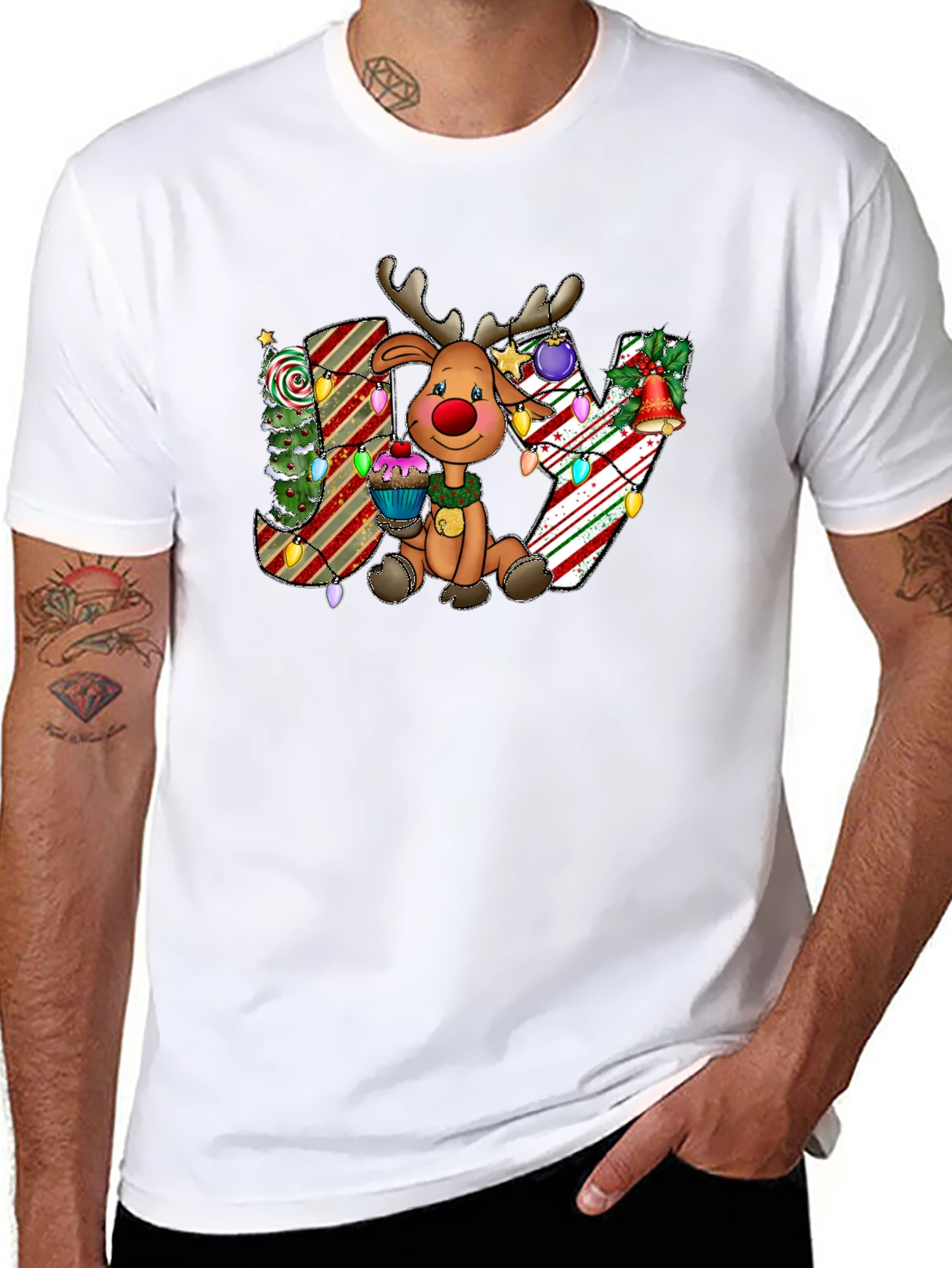 Festive Reindeer JOY Christmas Graphic Tee