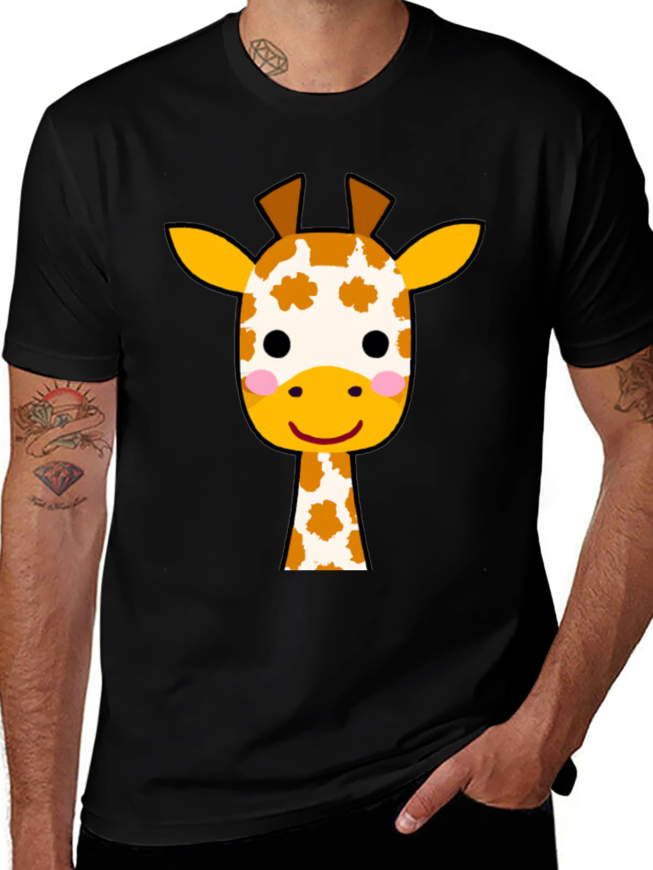 Cute Giraffe Graphic Tee - Black Cotton T-Shirt