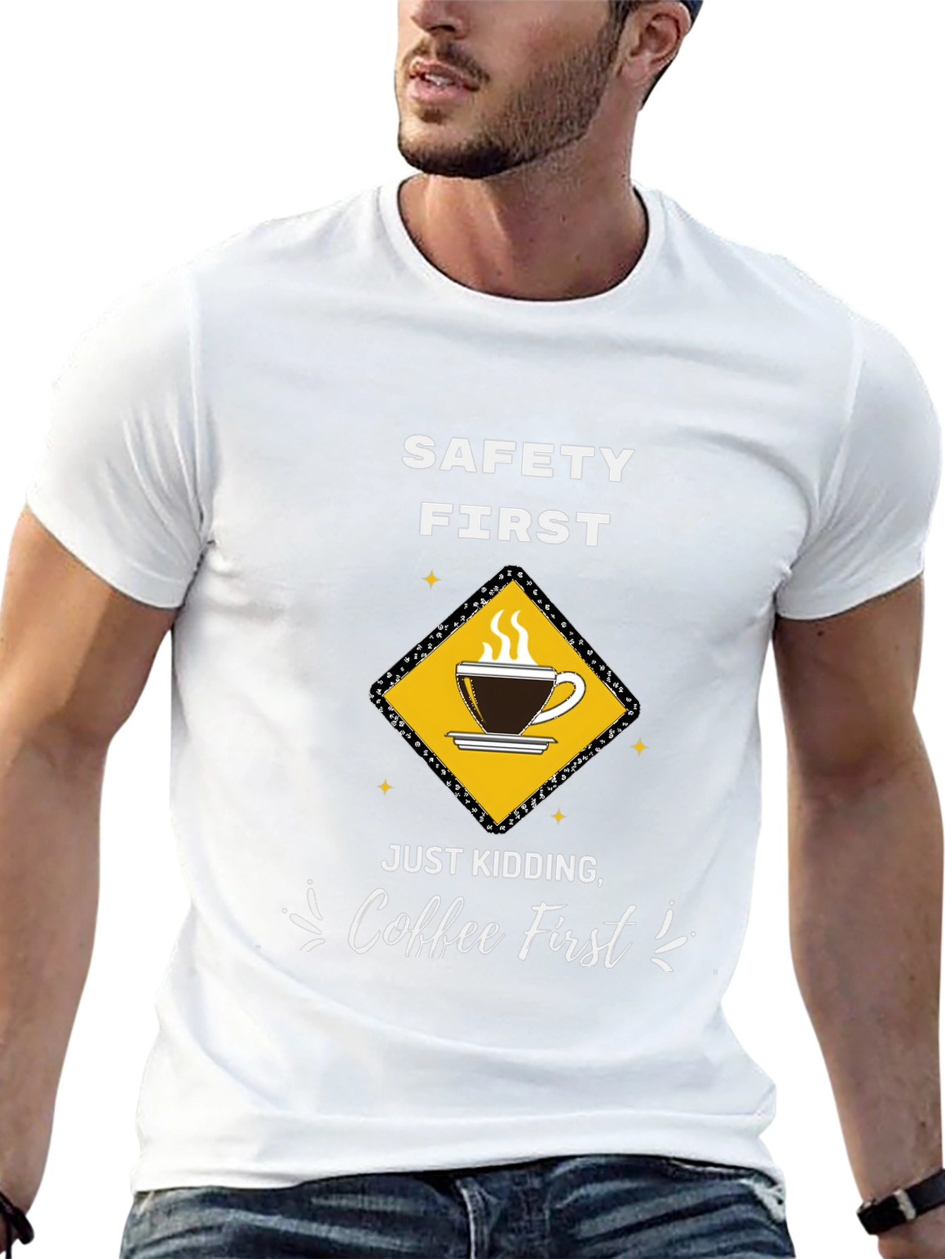 Coffee First T-Shirt - Funny Safety Slogan Tee
