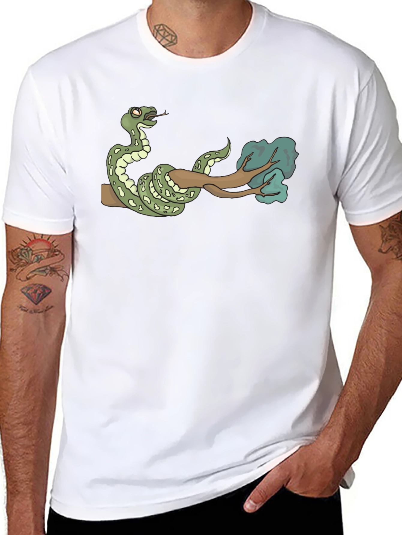 Snake on Branch Graphic Tee - Mens Black T-Shirt