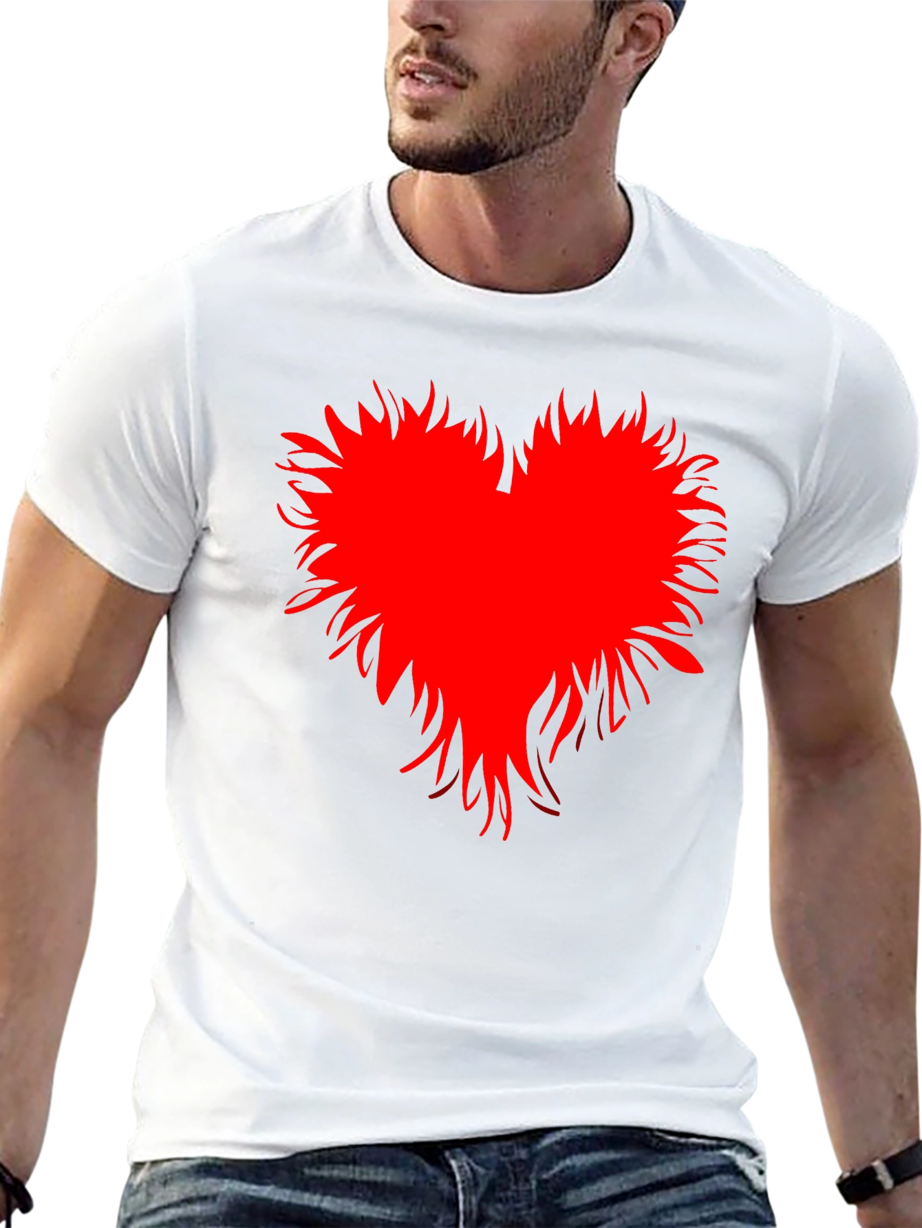 Edgy Red Heart Graphic Black T-Shirt