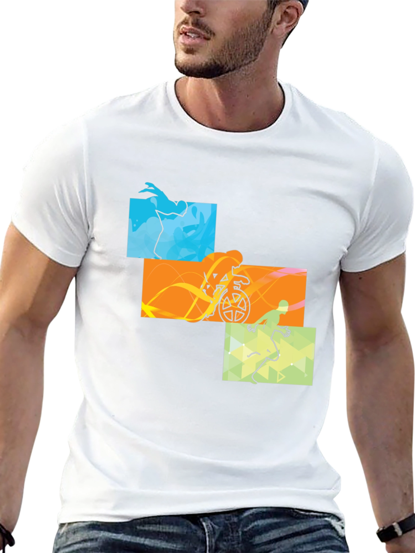 Triathlon Black T-Shirt: Swim Cycle Run Design