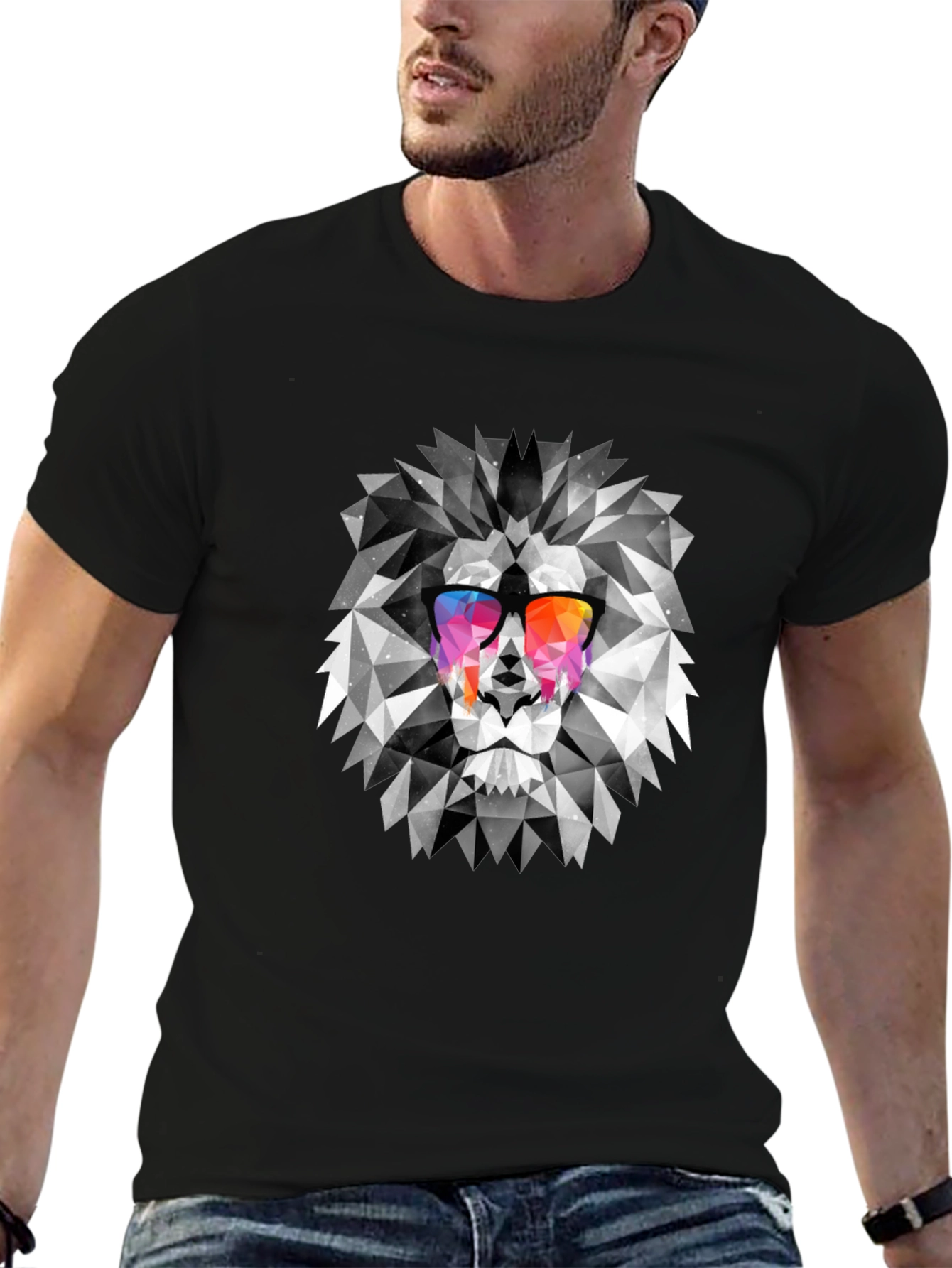 Geometric Lion Graphic Print Mens T-Shirt