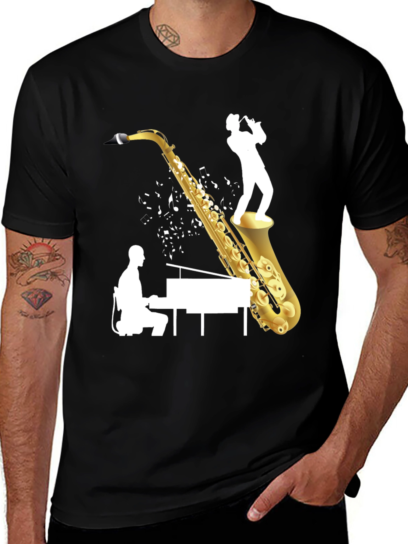 Jazz Saxophone Piano T-Shirt - Music Lover Tee