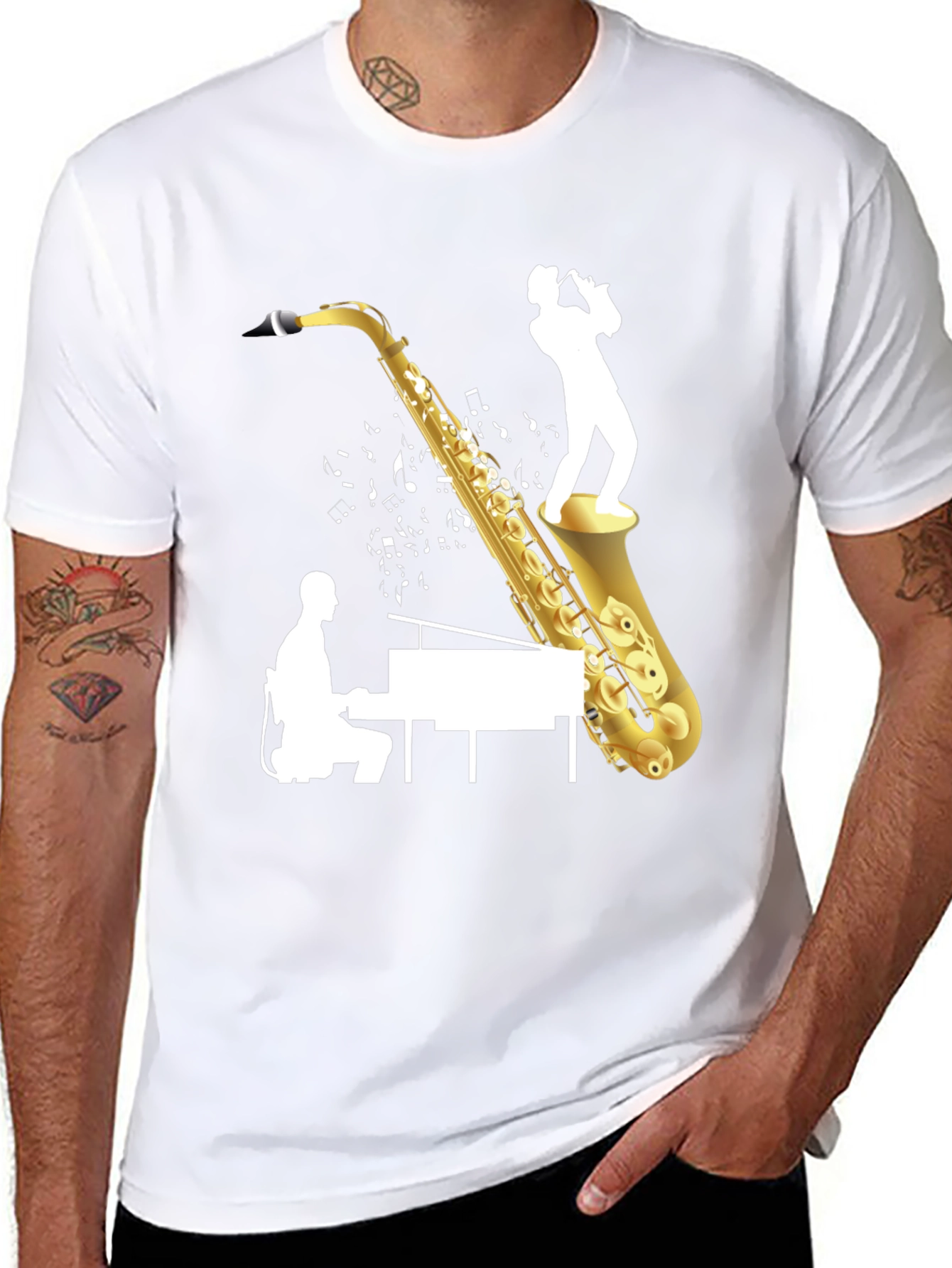 Jazz Saxophone Piano T-Shirt - Music Lover Tee