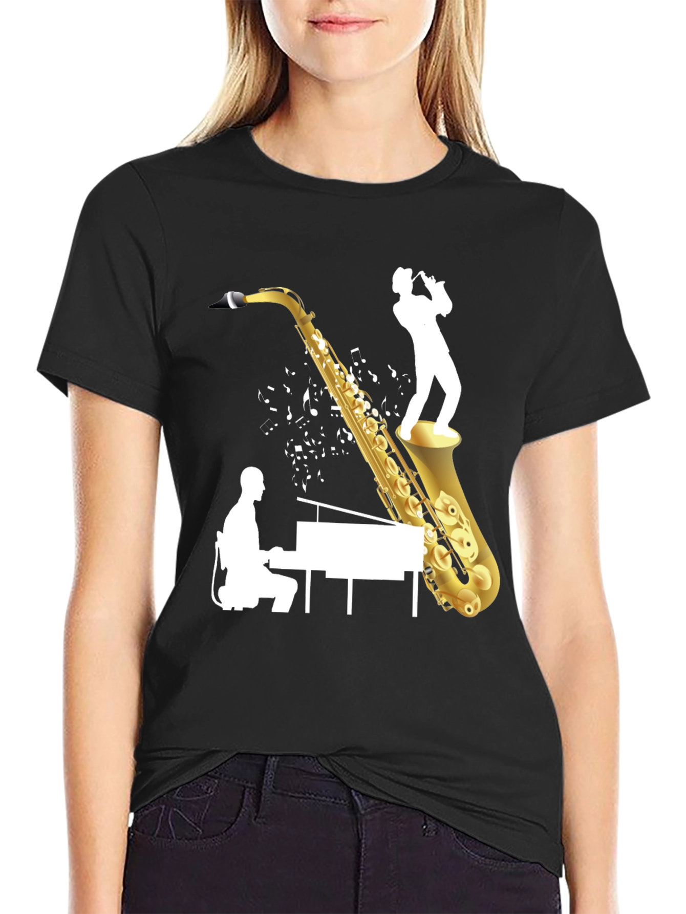 Jazz Saxophone Piano T-Shirt - Music Lover Tee