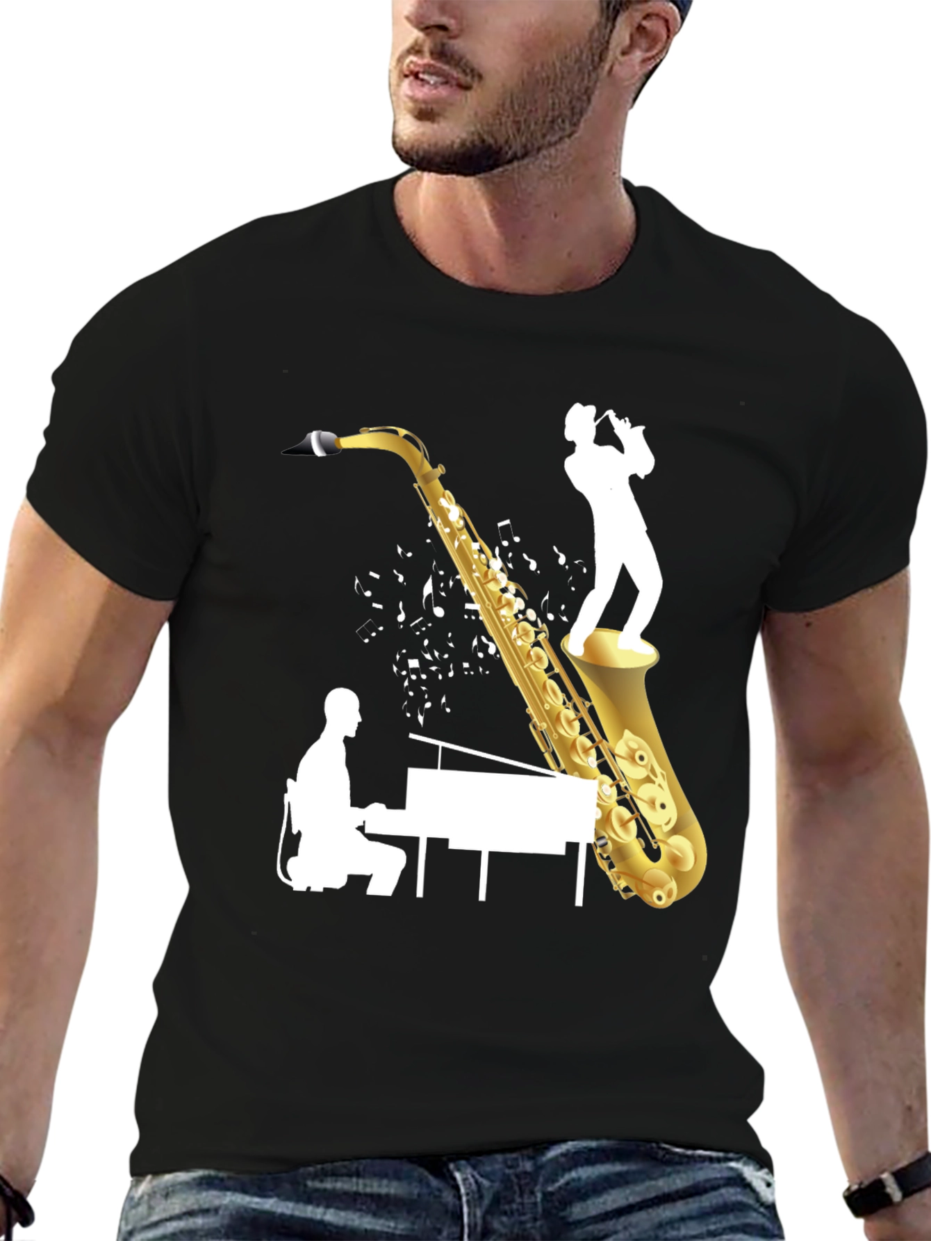 Jazz Saxophone Piano T-Shirt - Music Lover Tee