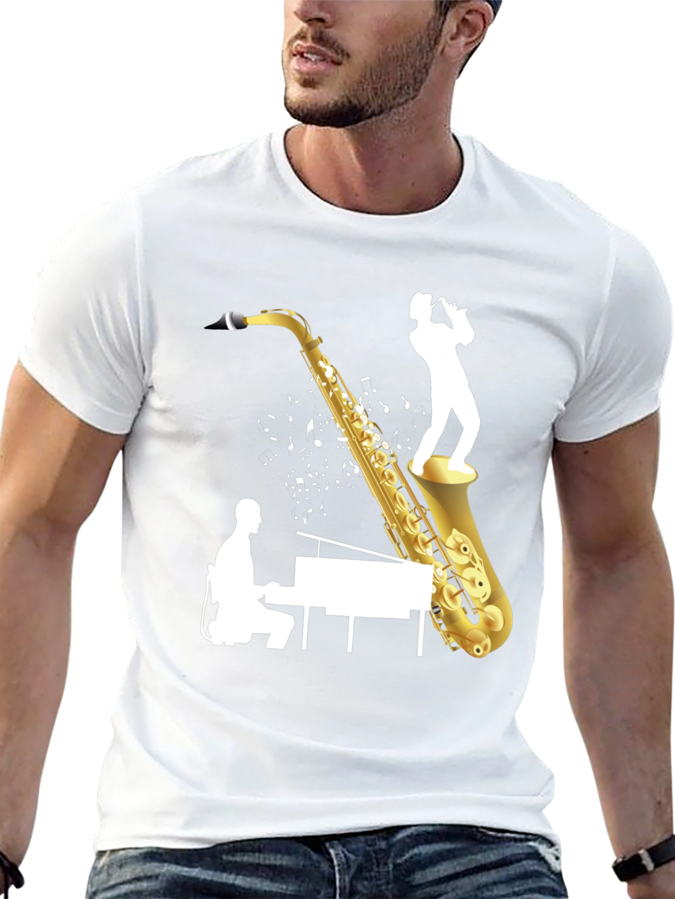 Jazz Saxophone Piano T-Shirt - Music Lover Tee