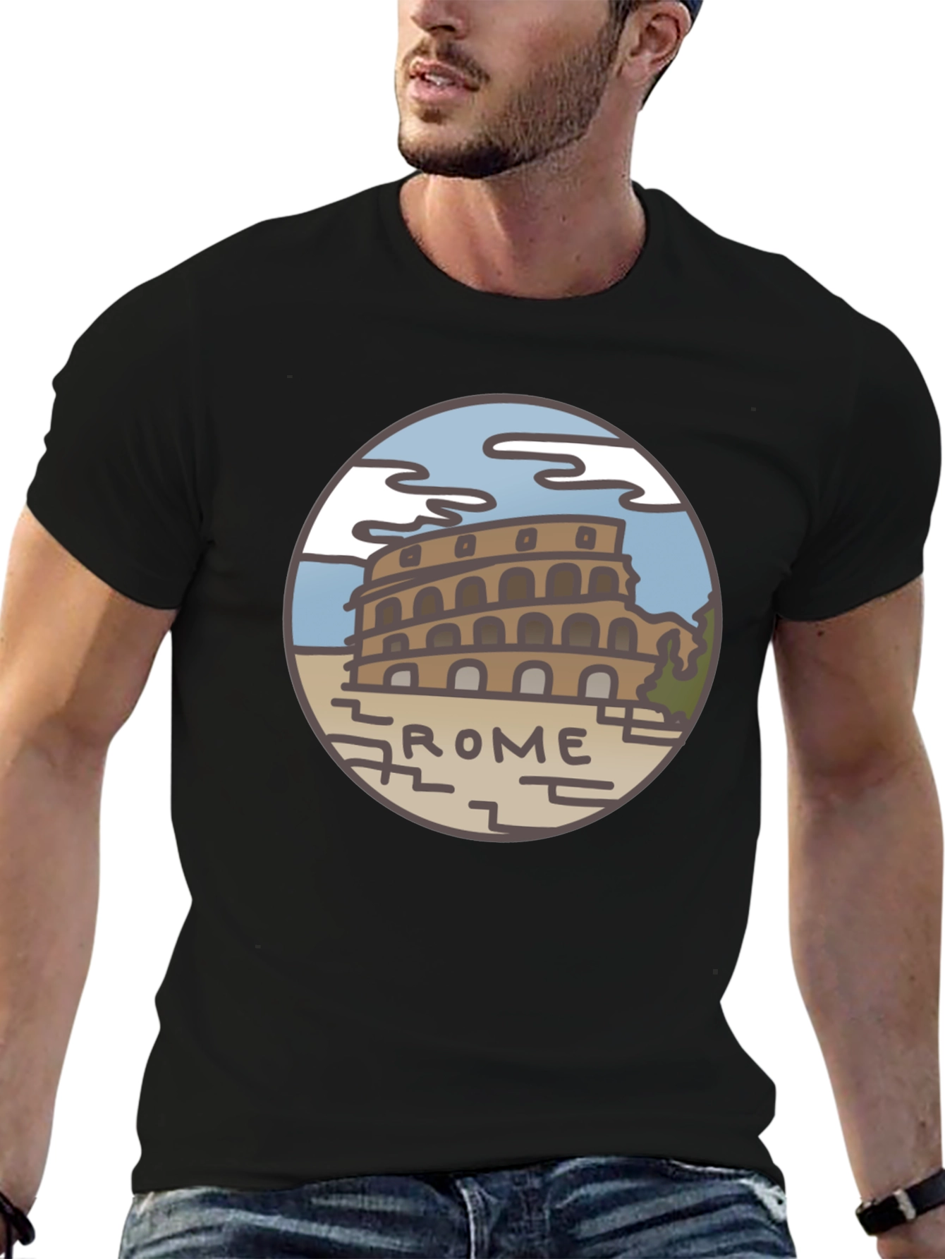 Rome Colosseum Graphic Tee - Black Cotton T-Shirt
