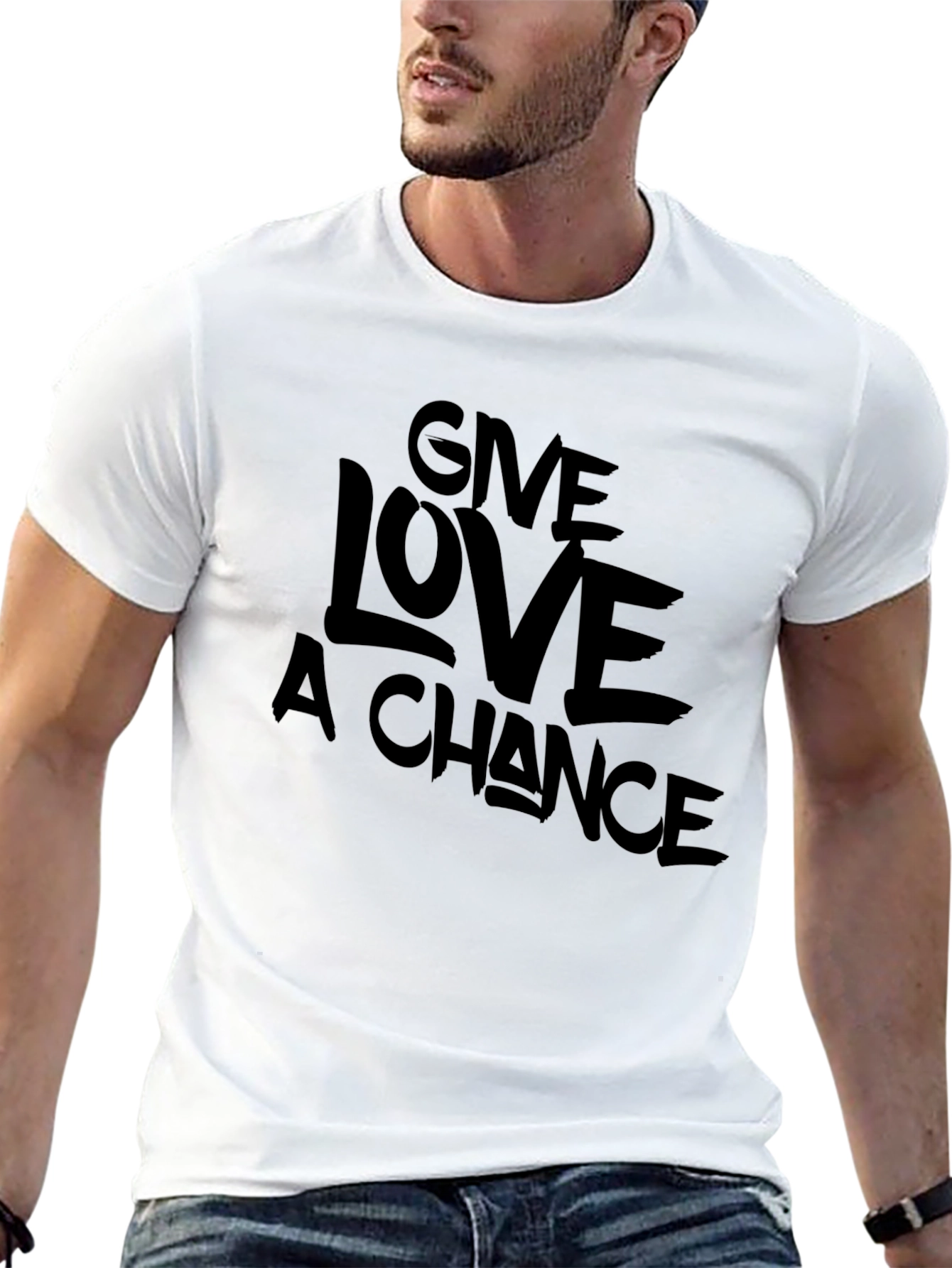 Give Love A Chance Black Graphic T-Shirt