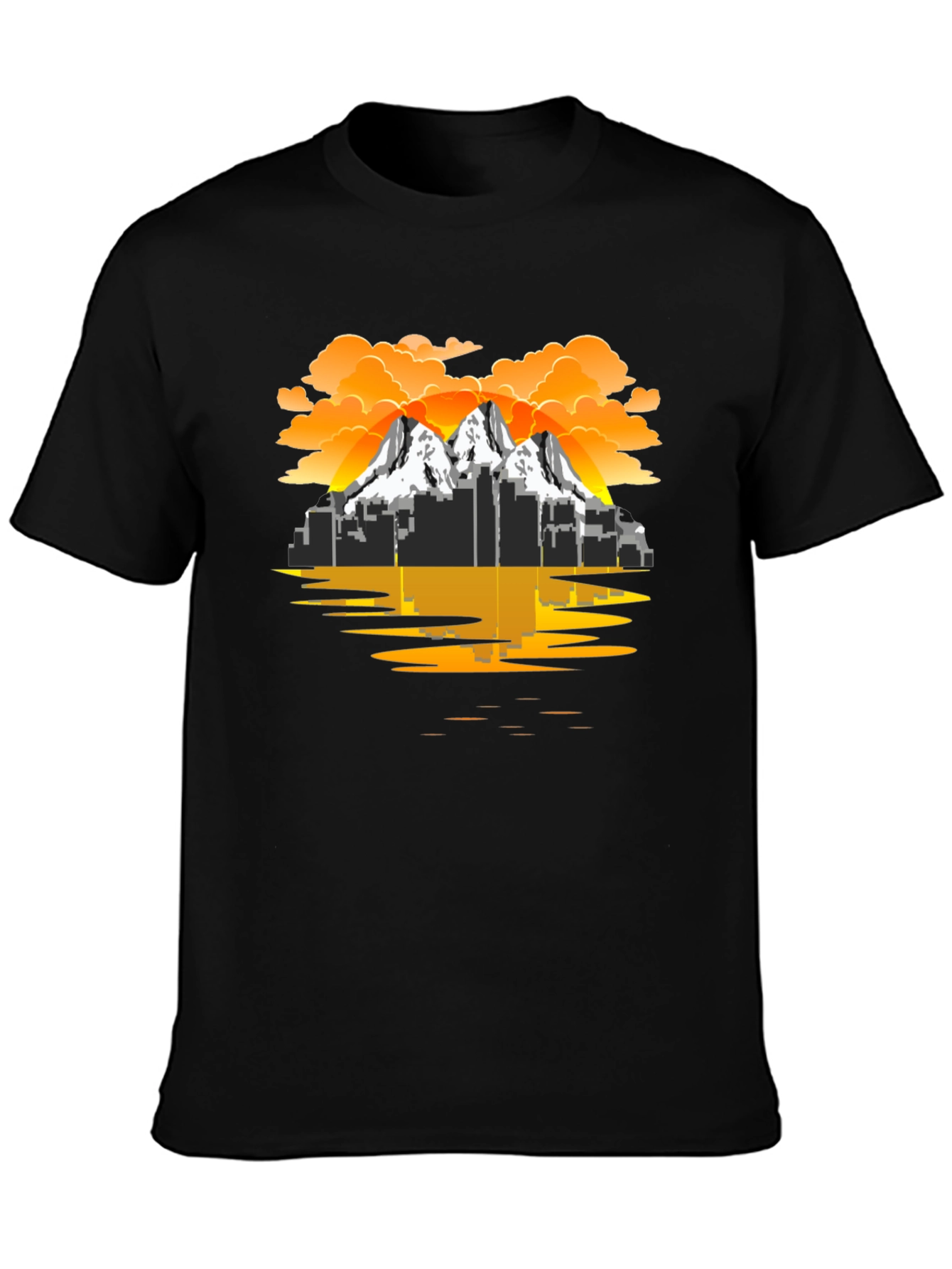 Cityscape Mountain Graphic Tee - Black T-Shirt