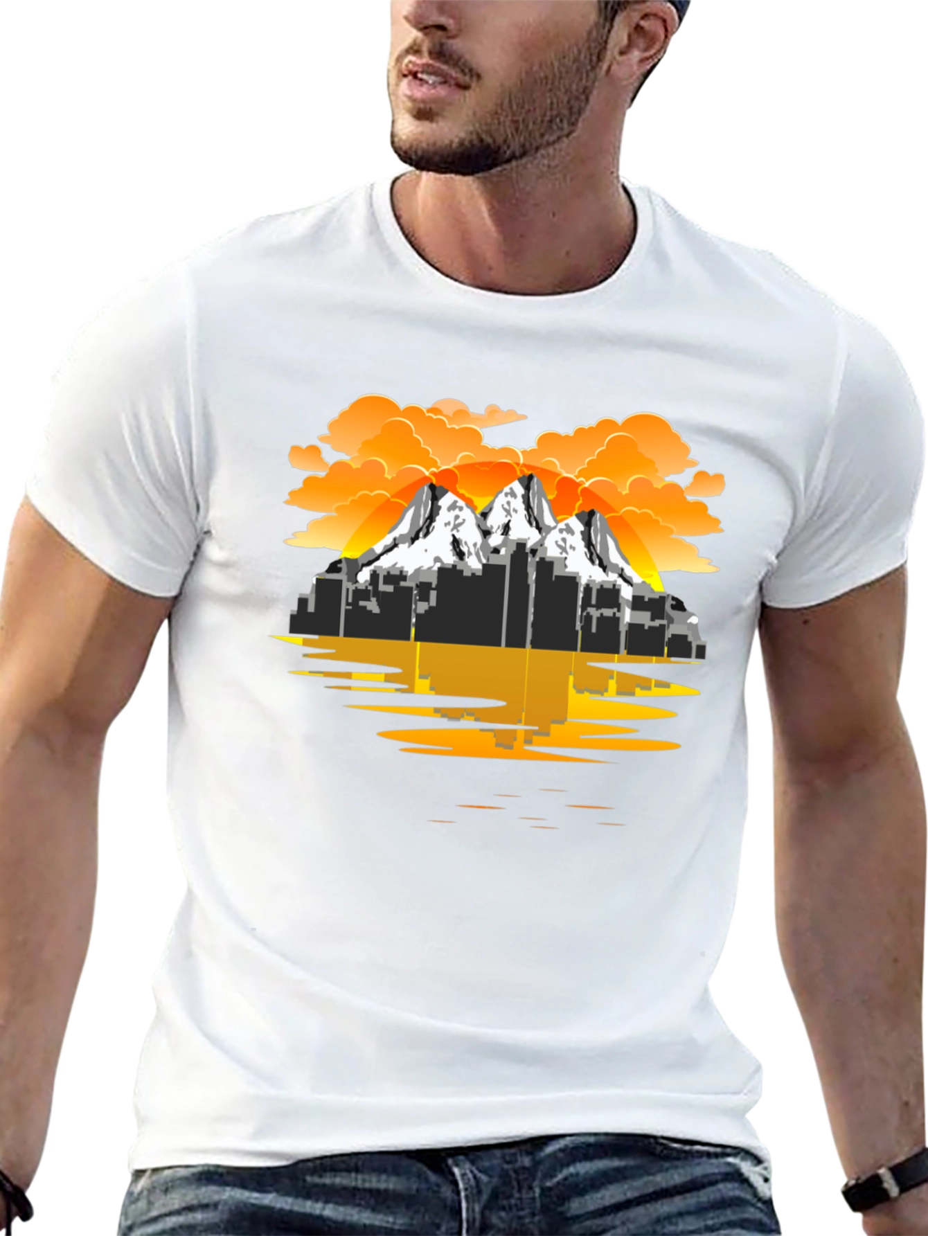Cityscape Mountain Graphic Tee - Black T-Shirt