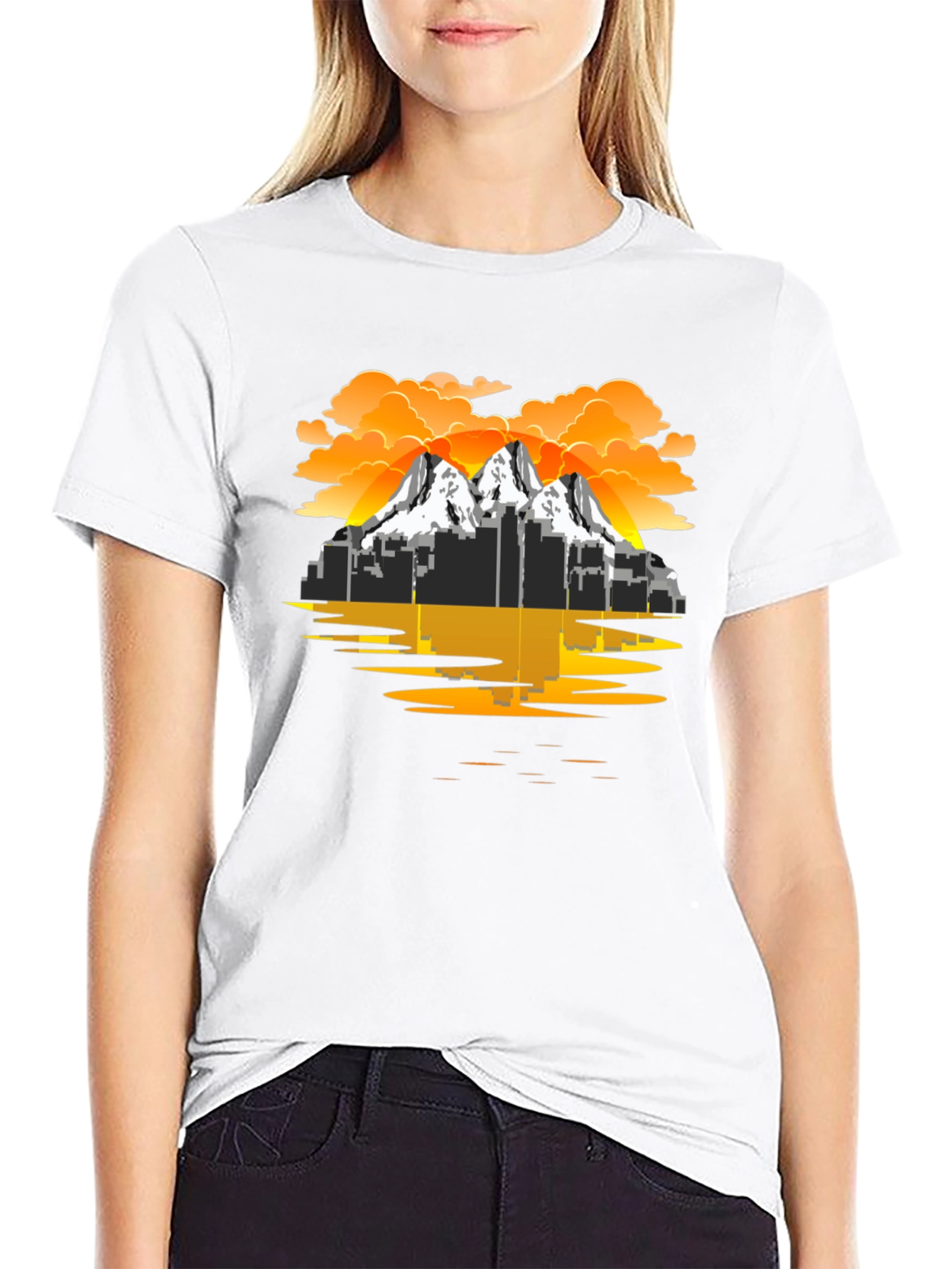 Cityscape Mountain Graphic Tee - Black T-Shirt