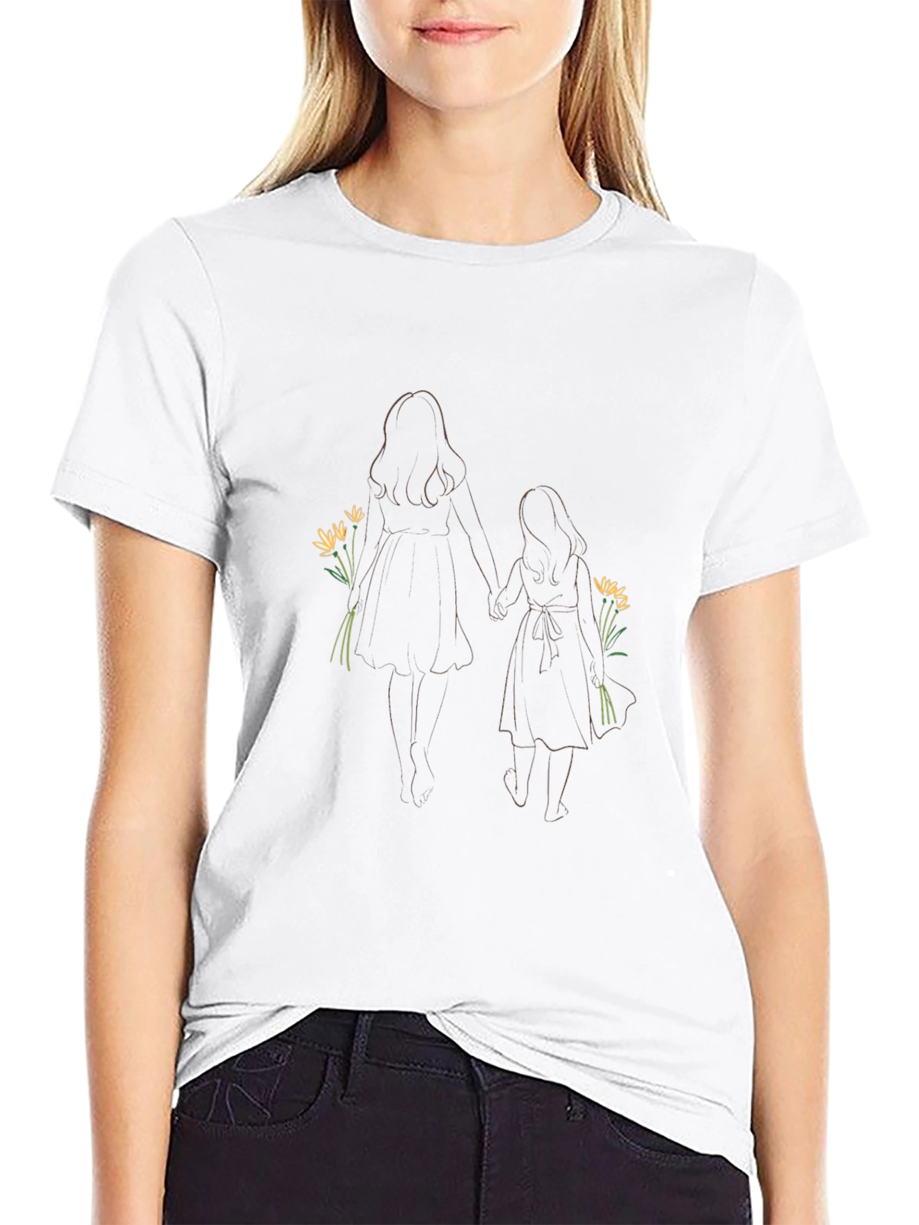 Mother Daughter Floral T-Shirt - Black