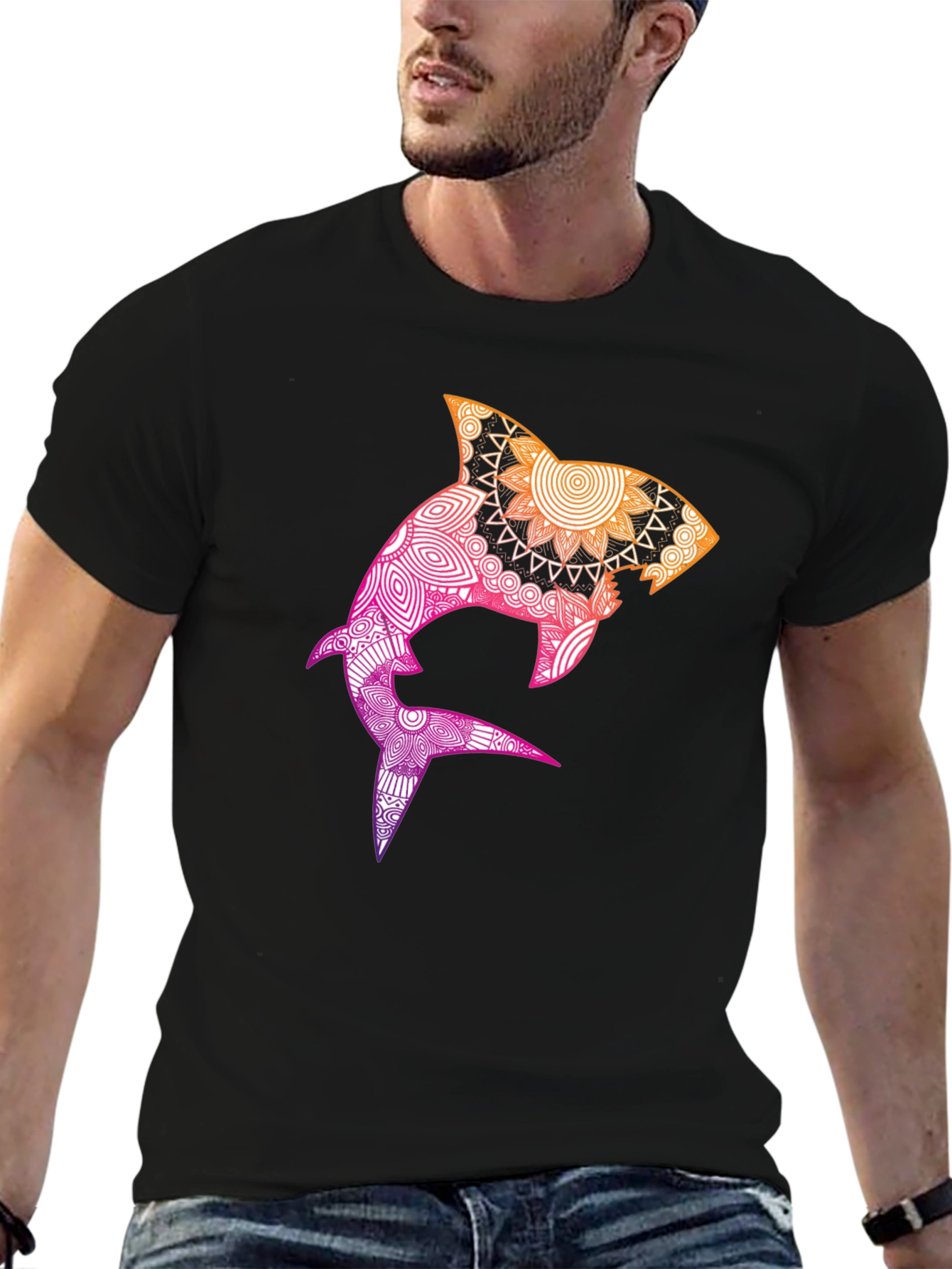 Shark Mandala Graphic Tee - Black