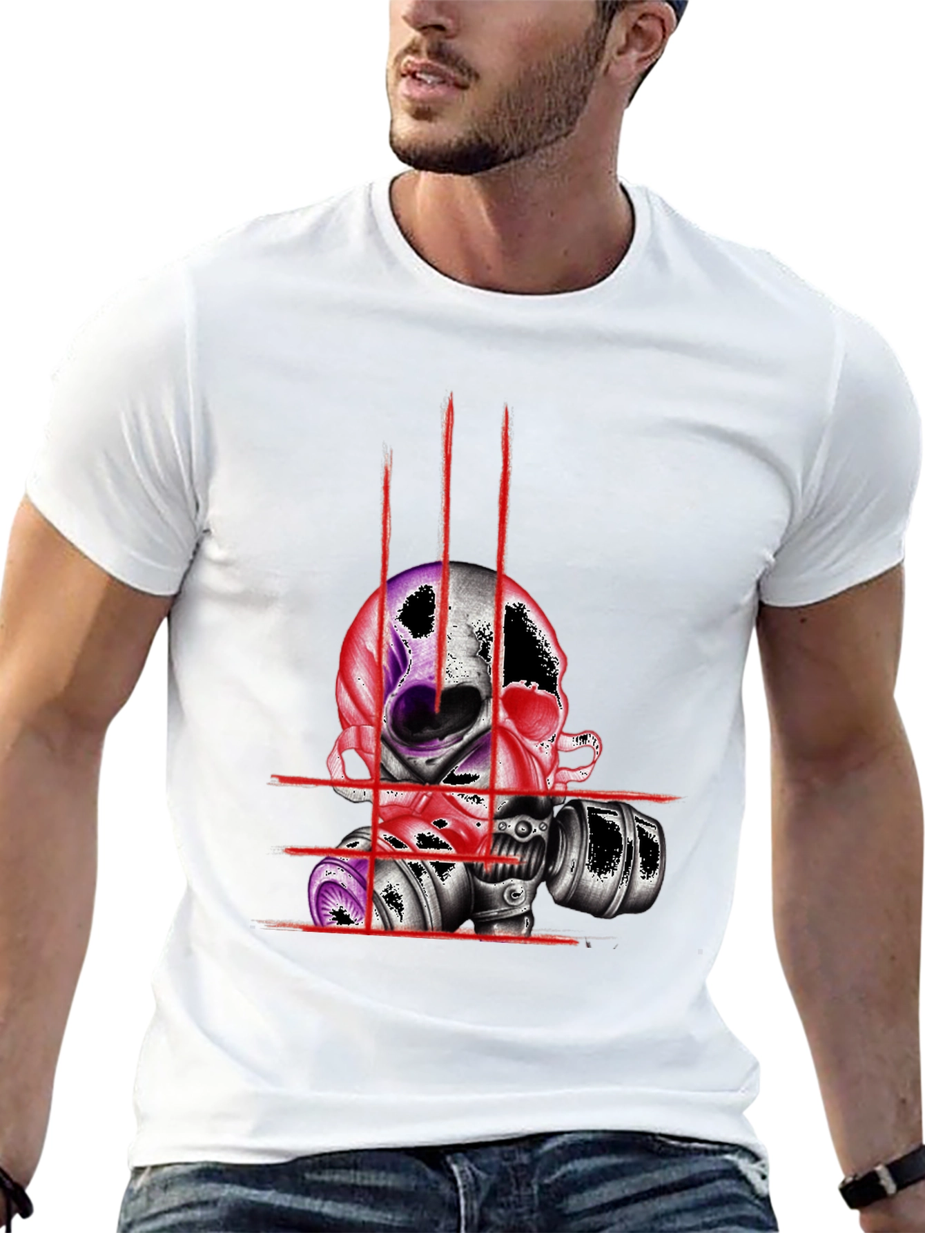 Skull & Mask Graphic Tee - Edgy Design