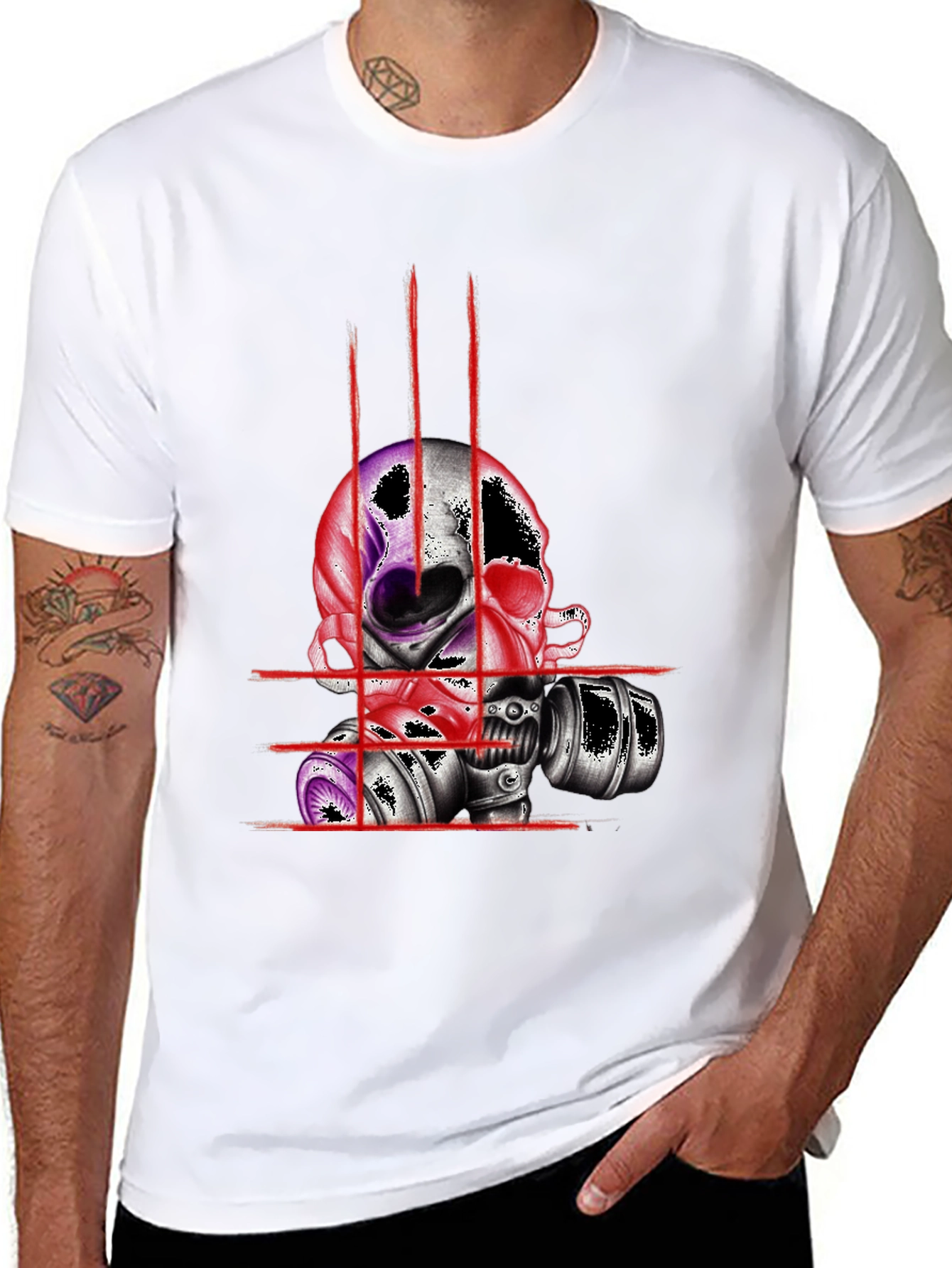 Skull & Mask Graphic Tee - Edgy Design