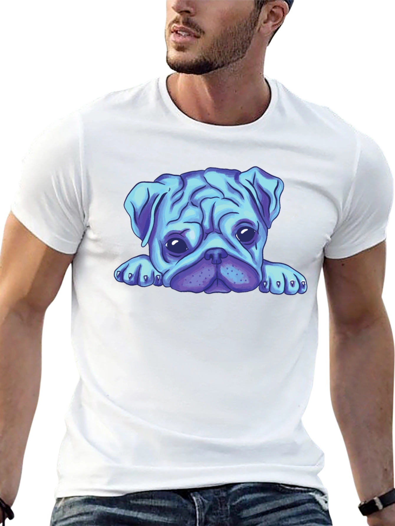 Blue Pug Graphic Tee - Mens Black T-Shirt