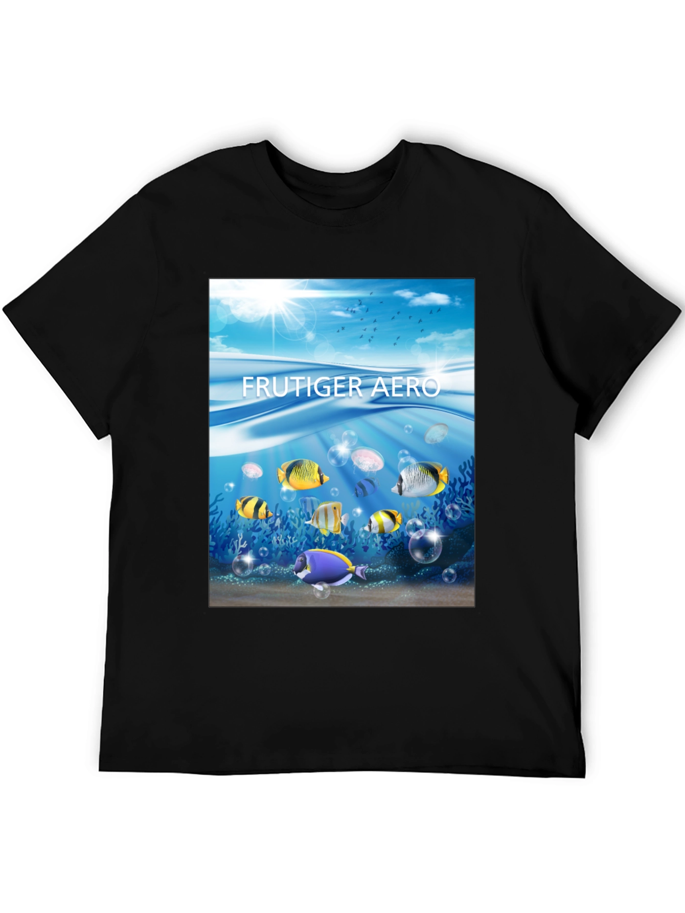 Frutiger Aero Fish Graphic Black T-Shirt