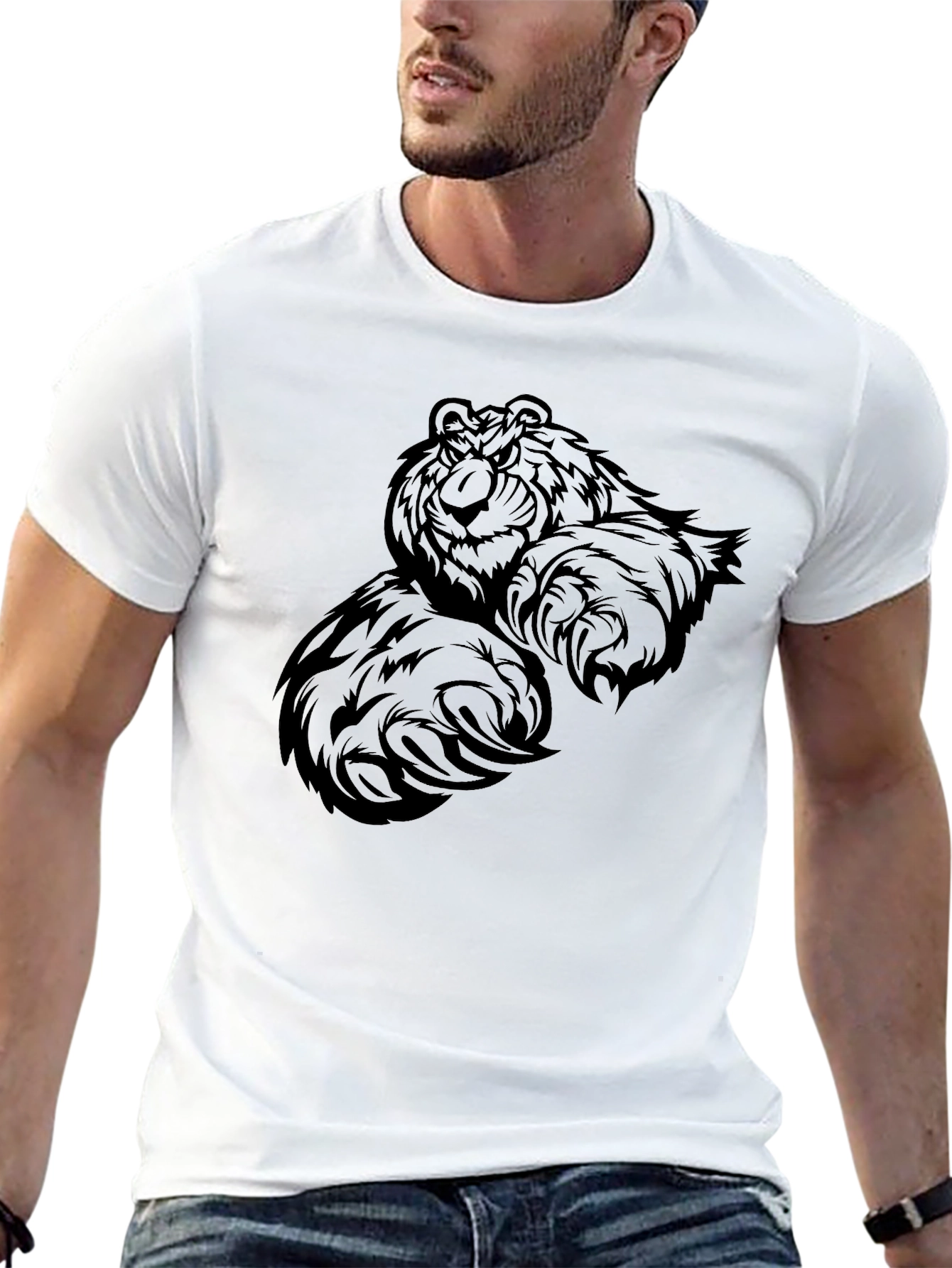 Mens Black Bear Graphic Tee - Fierce Claw Design