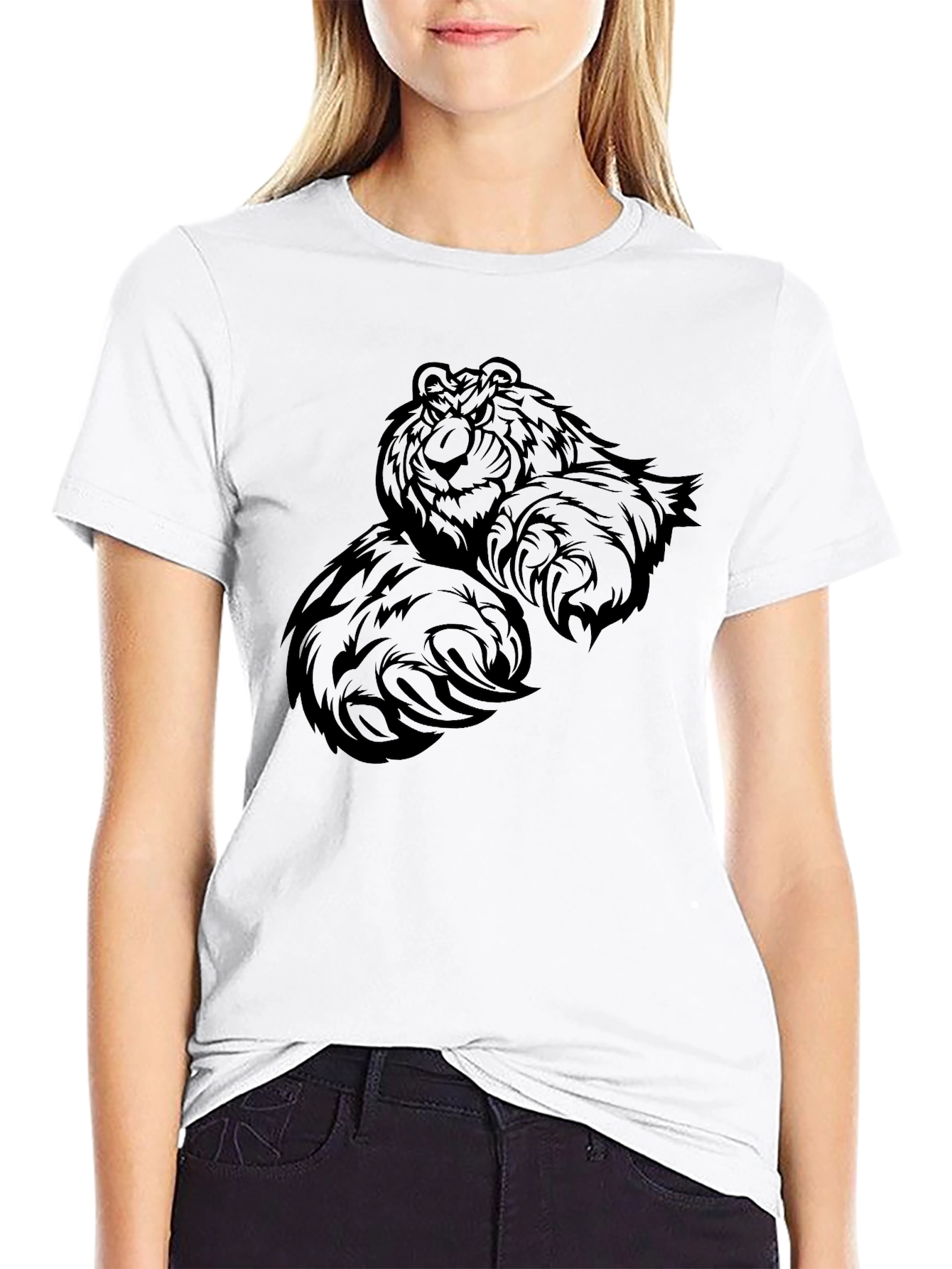 Mens Black Bear Graphic Tee - Fierce Claw Design