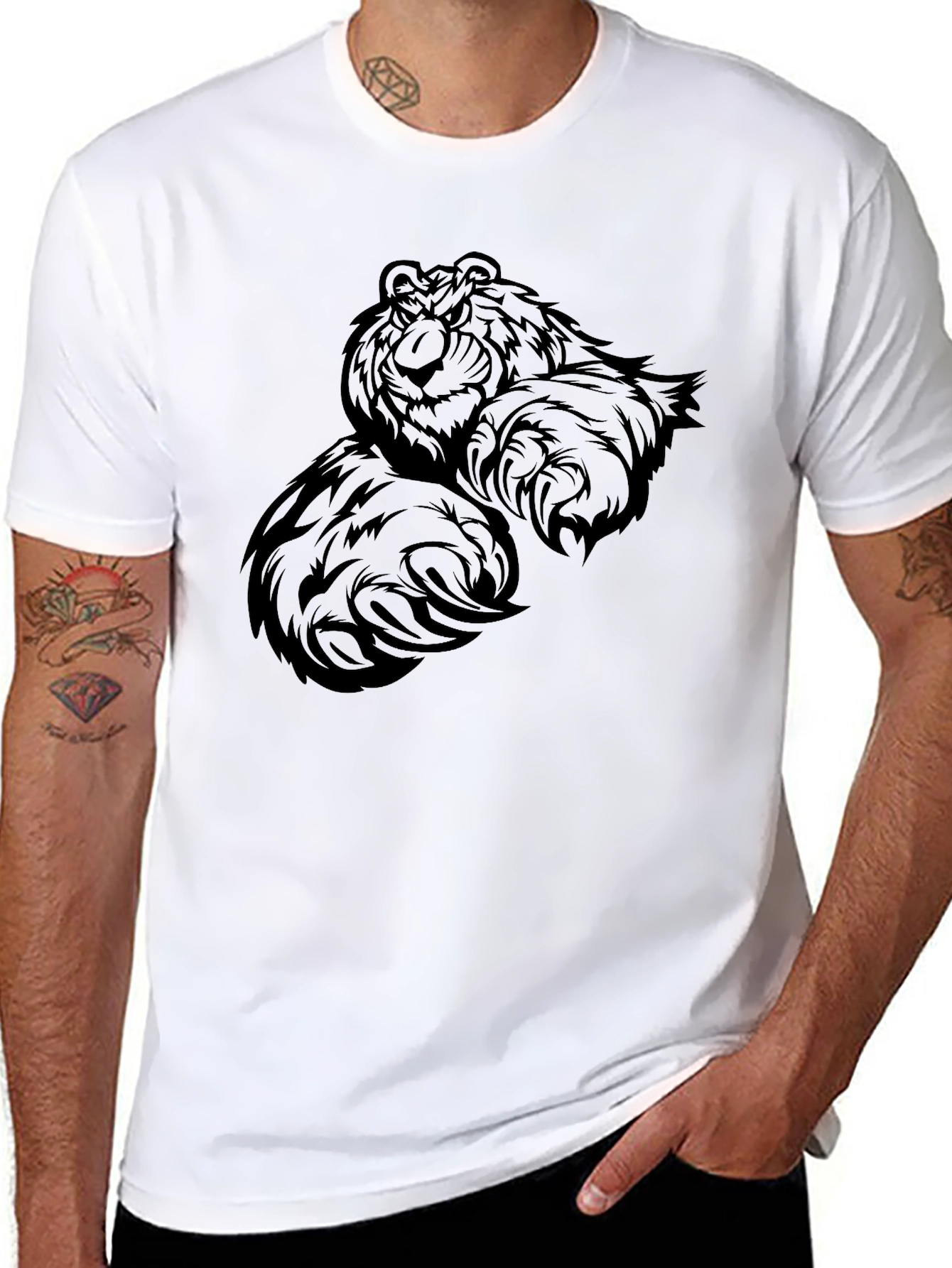 Mens Black Bear Graphic Tee - Fierce Claw Design