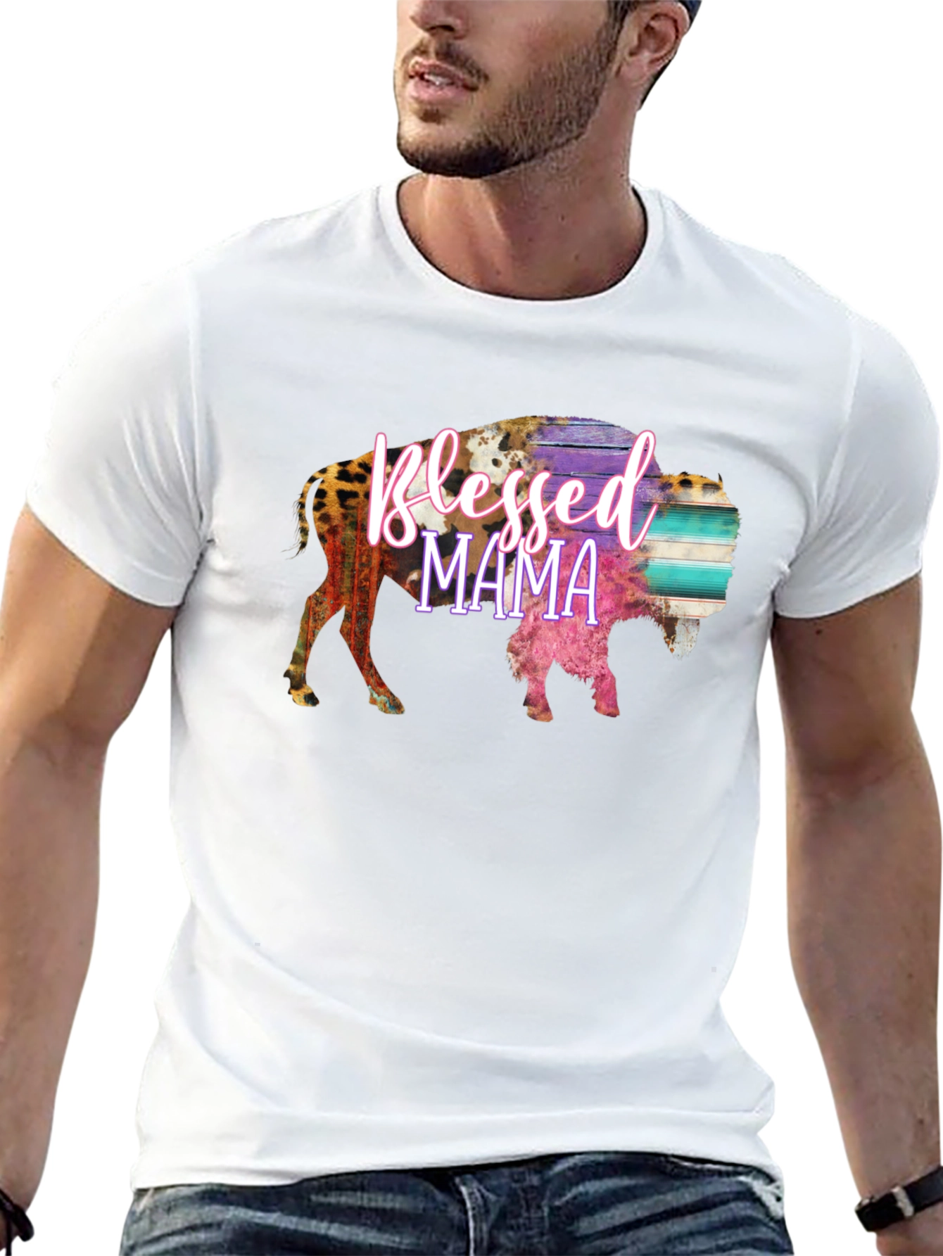 Blessed Mama Bison Graphic Tee - Black