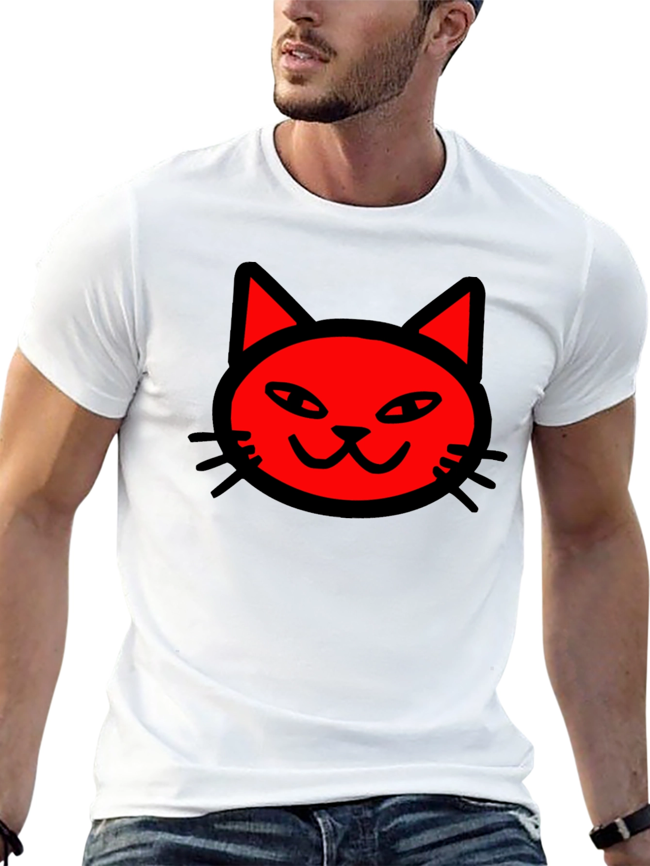 Red Cat Graphic Print Black T-Shirt