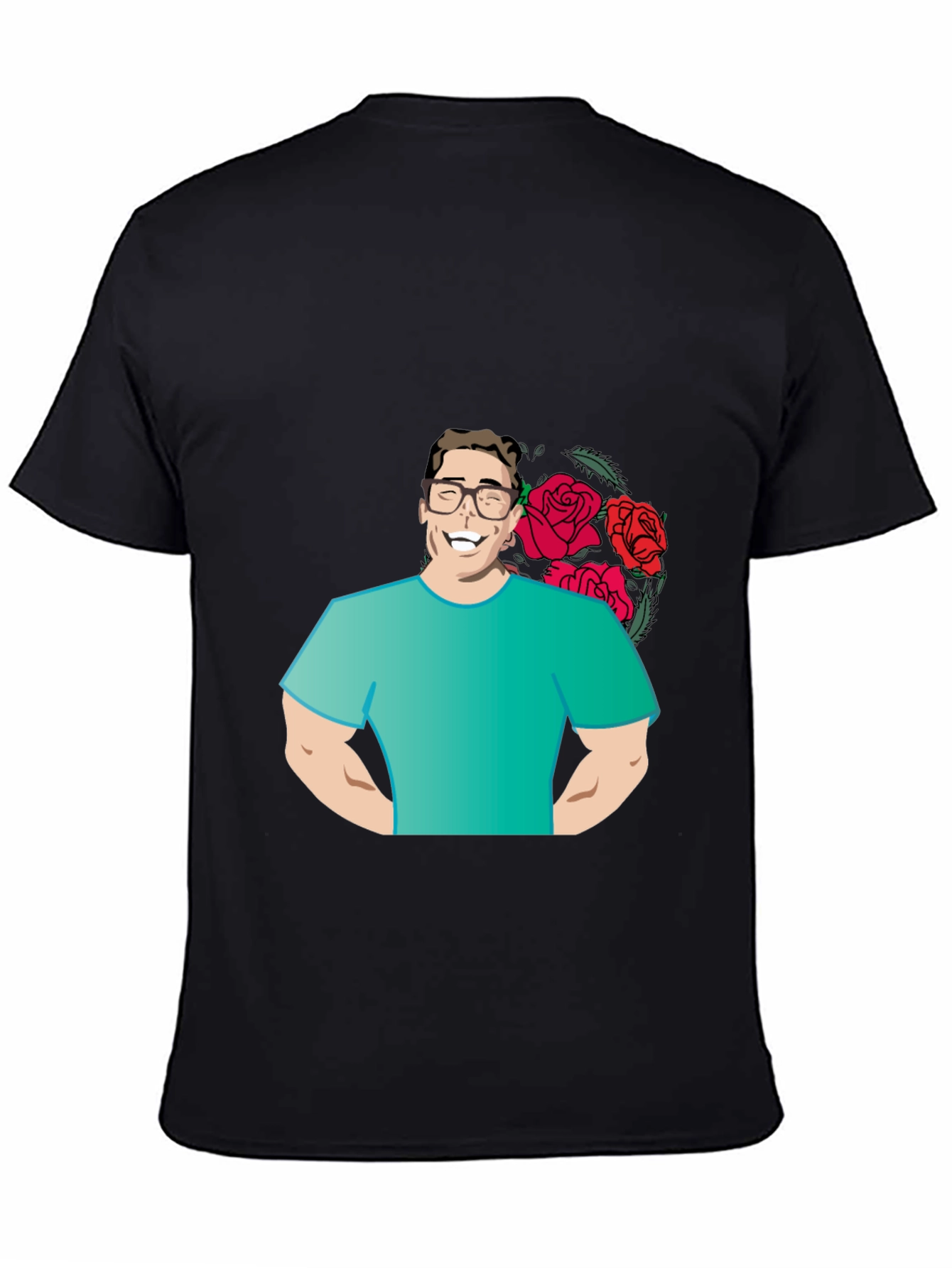 Cartoon Man with Roses Graphic T-Shirt
