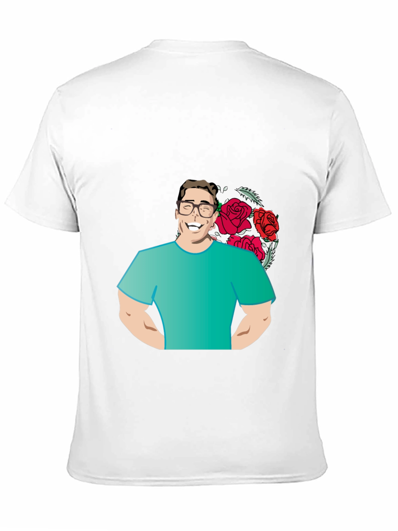 Cartoon Man with Roses Graphic T-Shirt