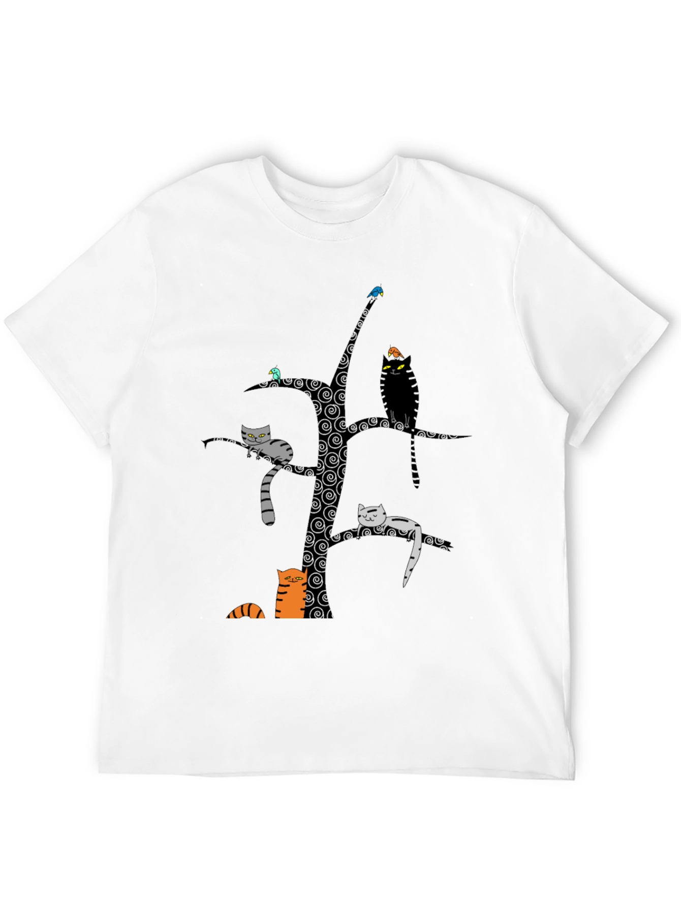 Whimsical Cat Tree Graphic Tee - Unisex Black Cotton