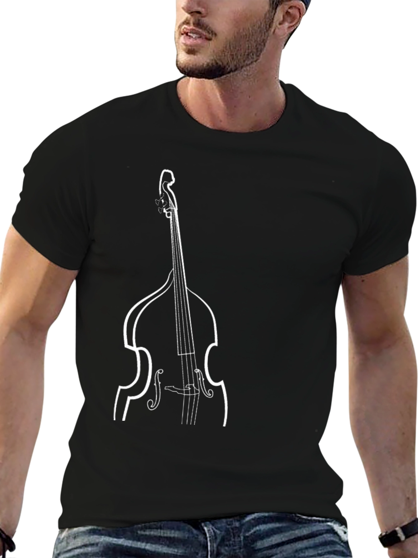 Bass Guitar Graphic Tee - Black Cotton T-Shirt