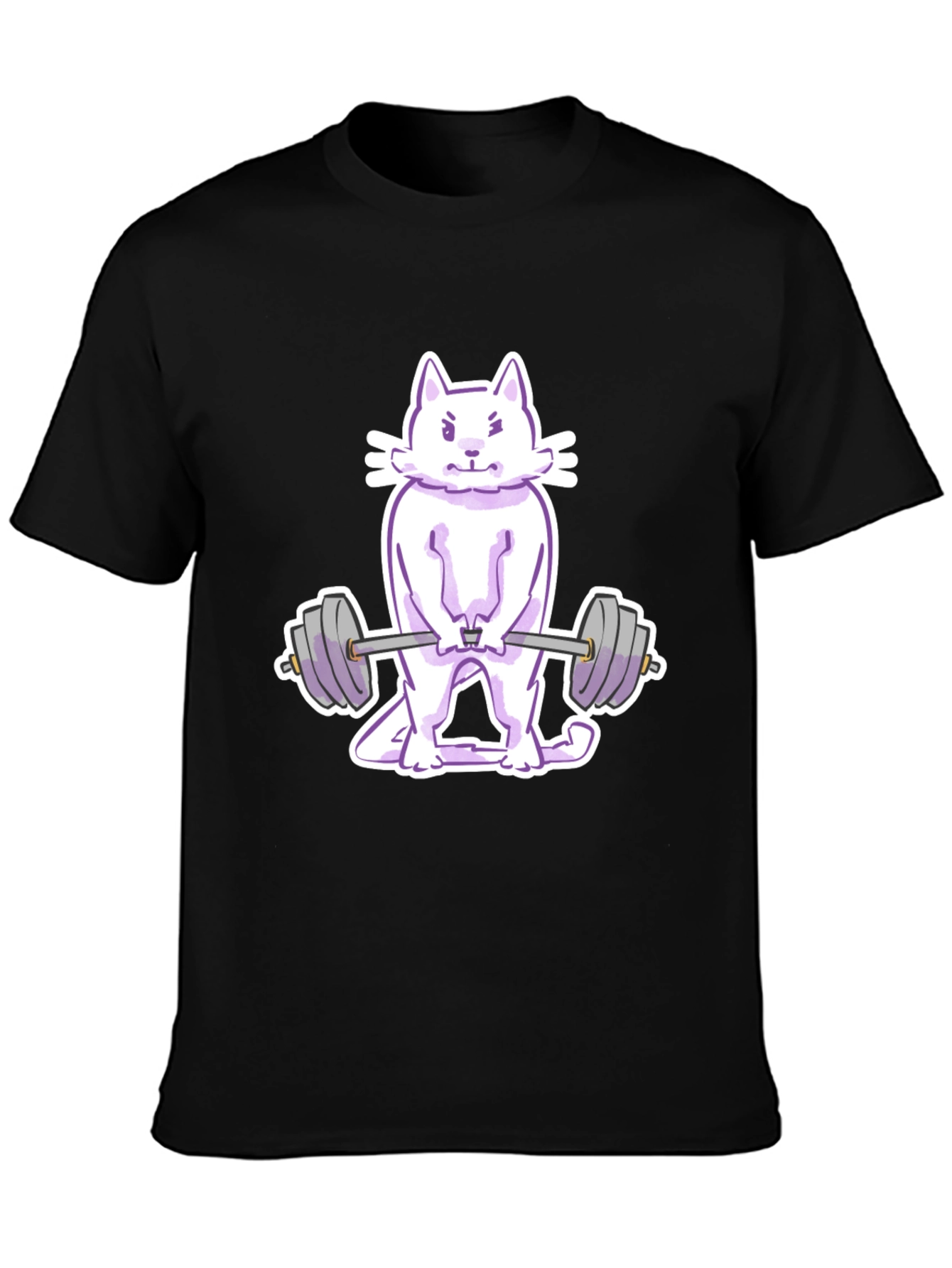 Cat Lifting Weights Graphic Tee - Black