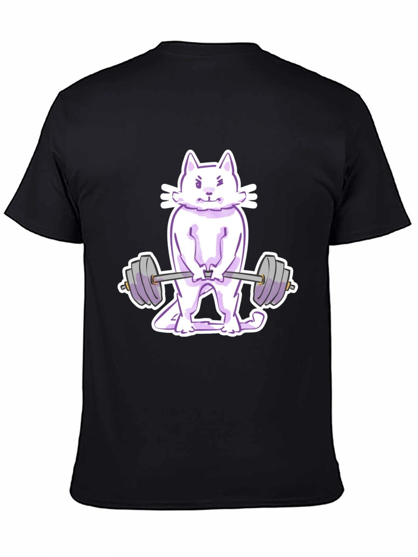 Cat Lifting Weights Graphic Tee - Black