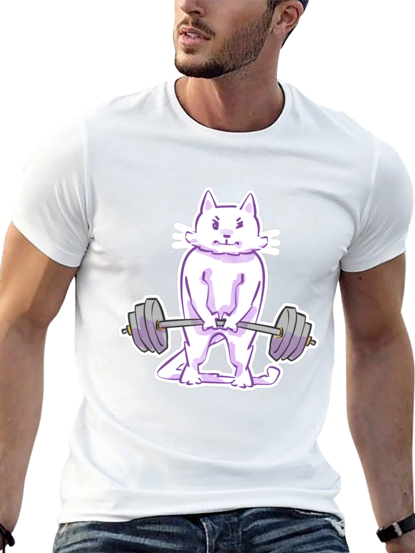 Cat Lifting Weights Graphic Tee - Black