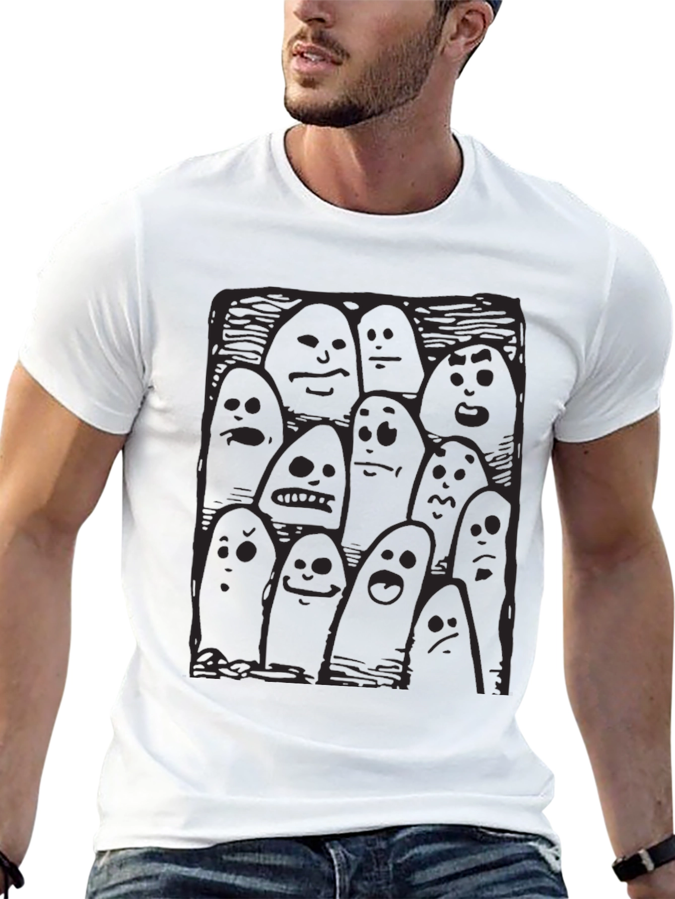 Whimsical Ghost Print Black T-Shirt