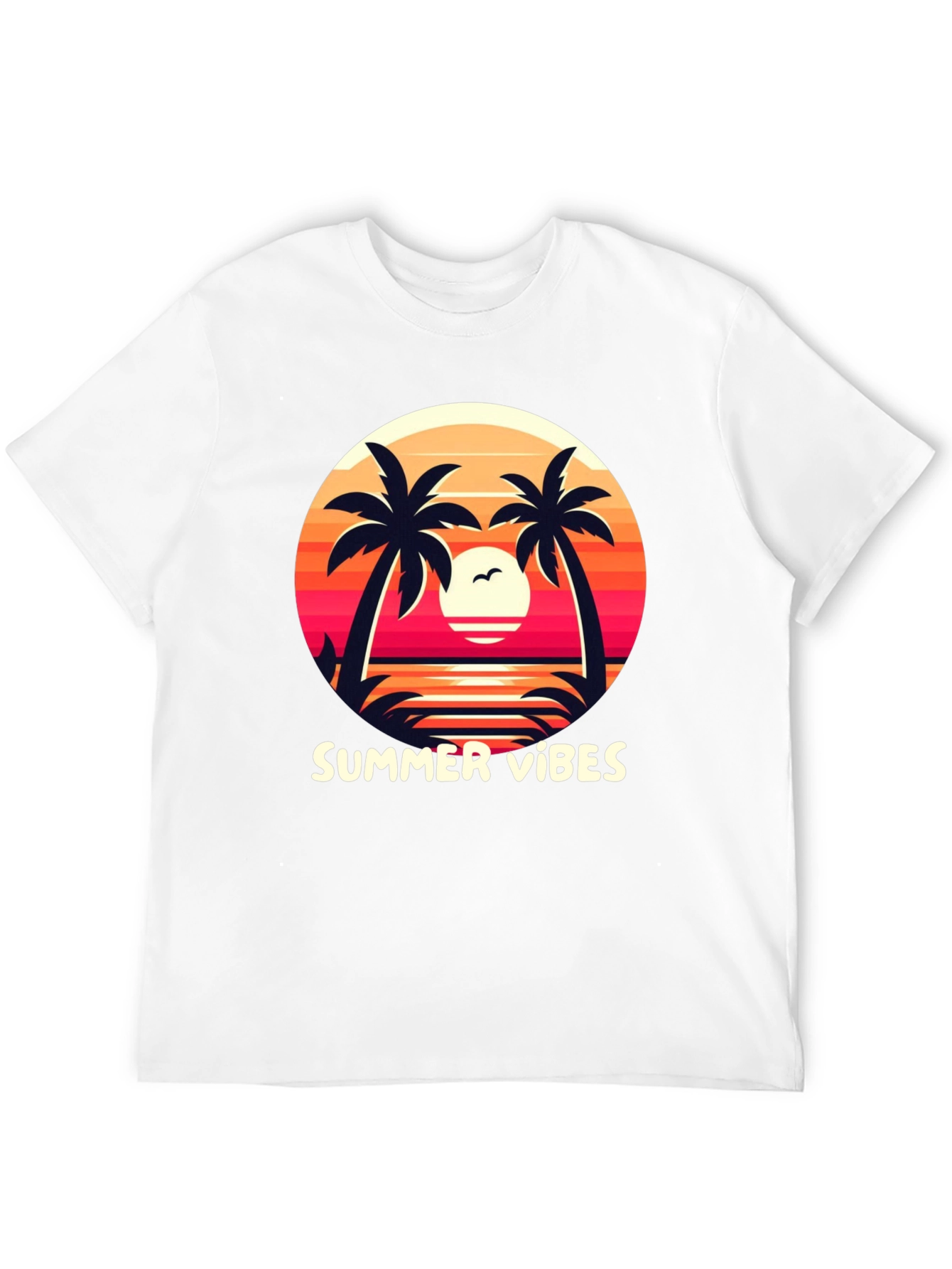 Summer Vibes Graphic Tee - Palm Tree Sunset Design