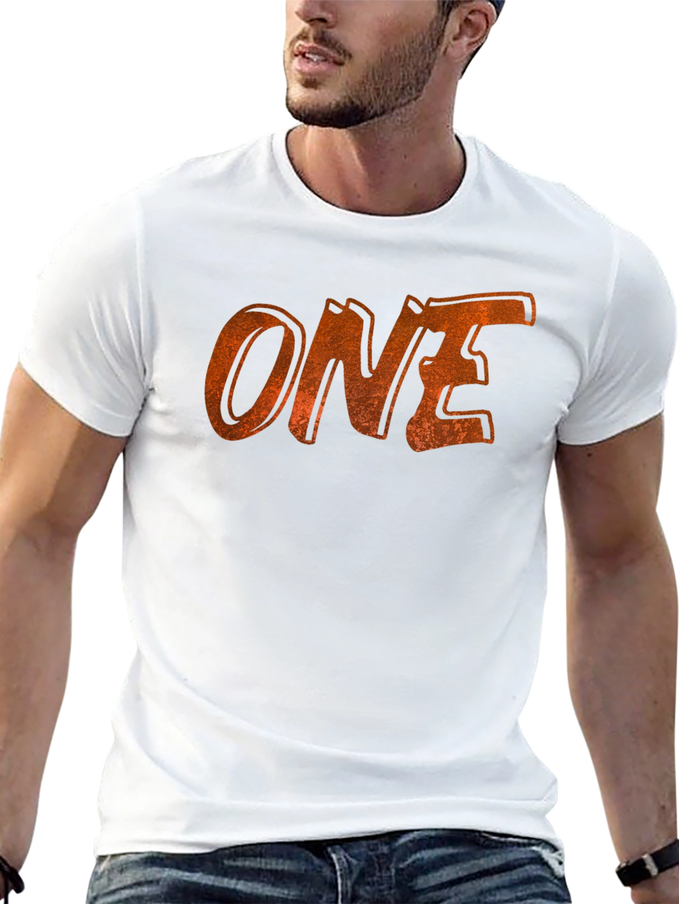 Distressed ONE Graphic Tee - Black Cotton Casual Shirt