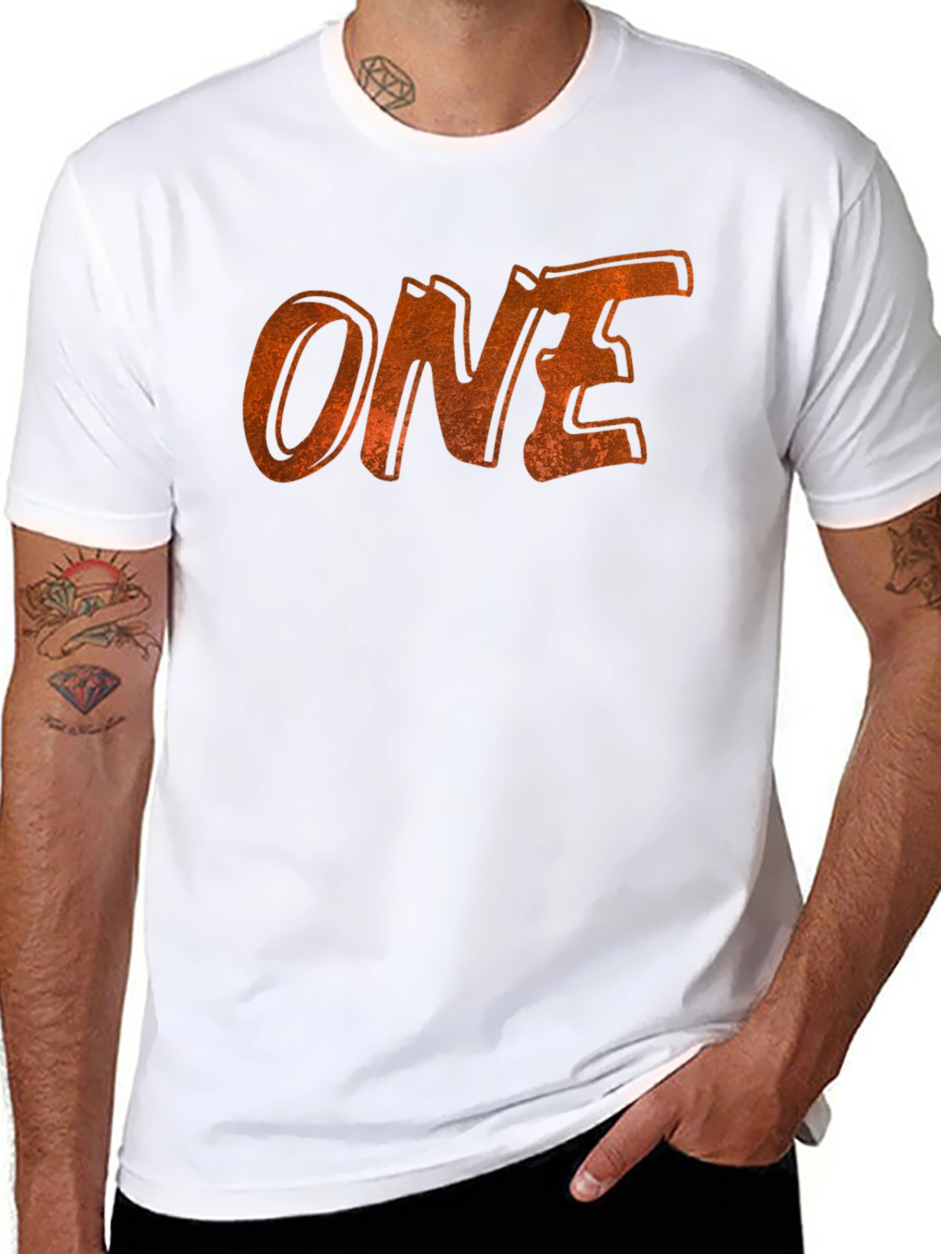 Distressed ONE Graphic Tee - Black Cotton Casual Shirt