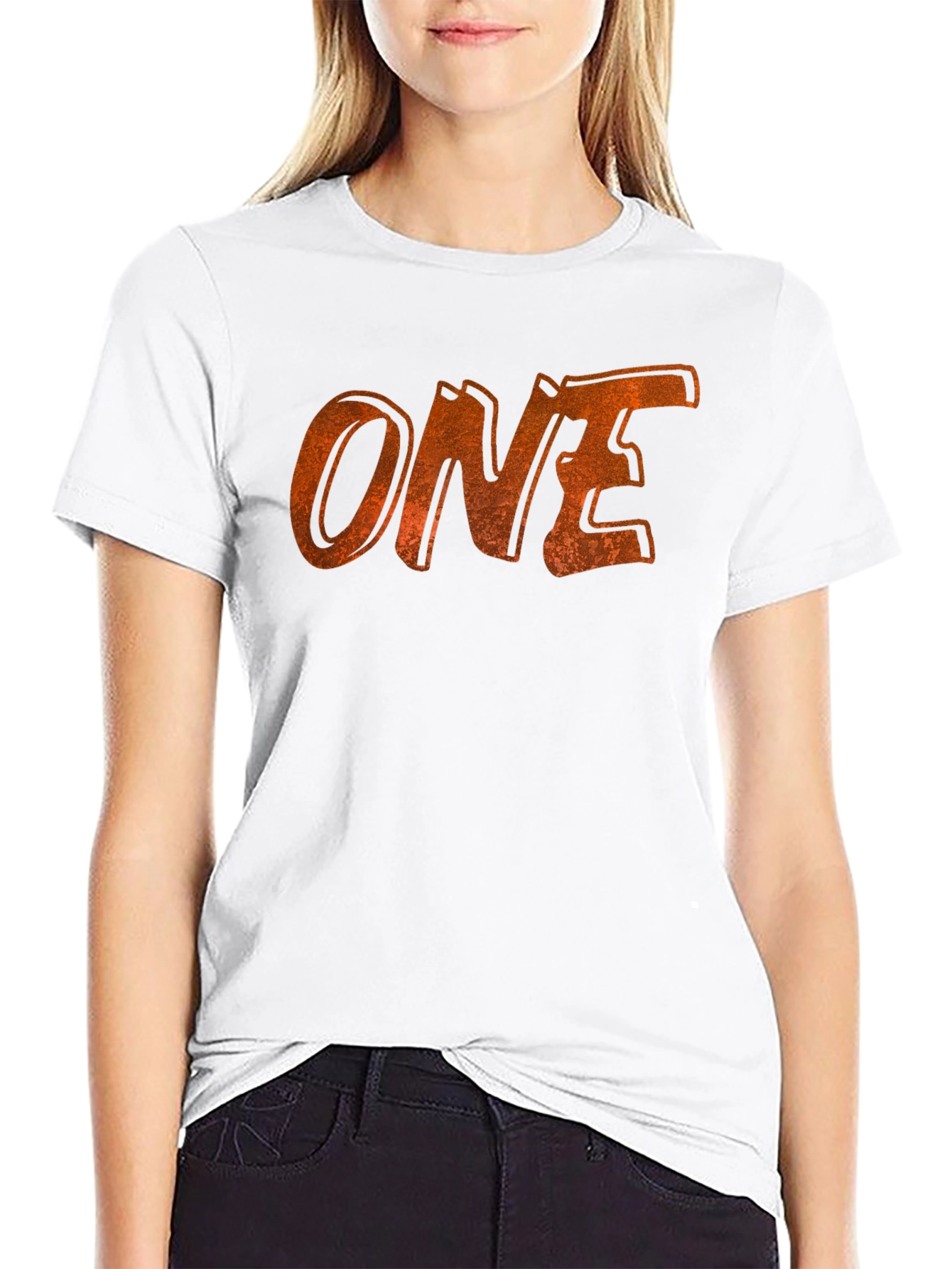 Distressed ONE Graphic Tee - Black Cotton Casual Shirt