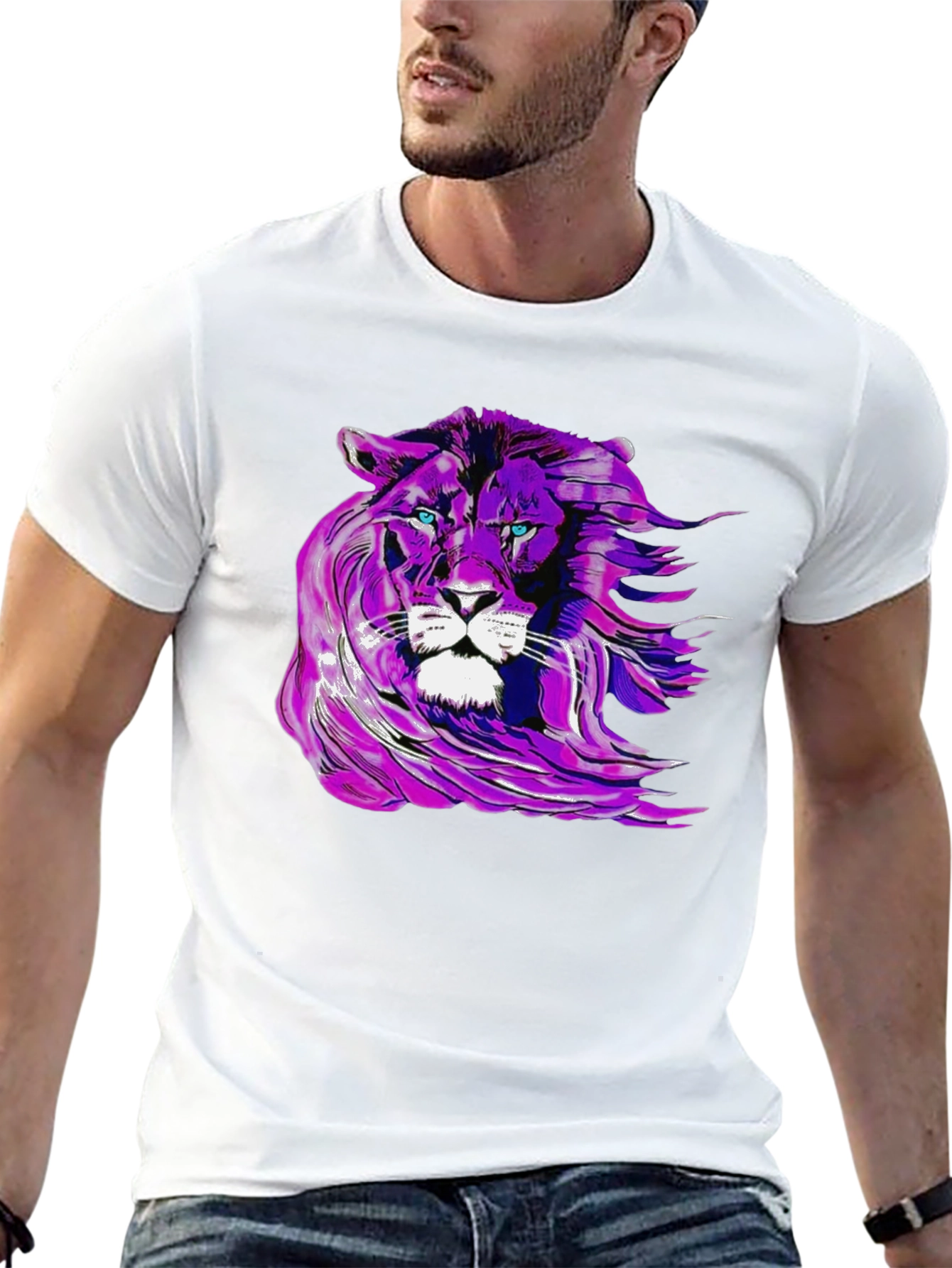 Purple Lion Graphic Tee - Unique Mens T-Shirt