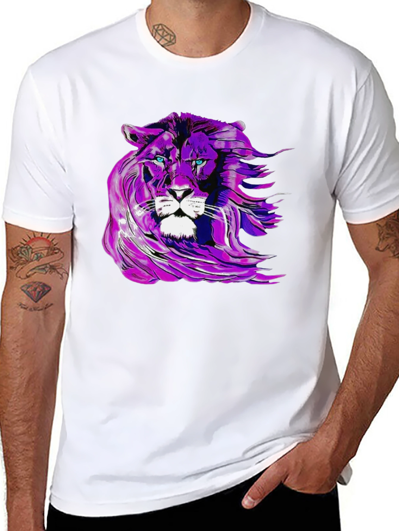 Purple Lion Graphic Tee - Unique Mens T-Shirt