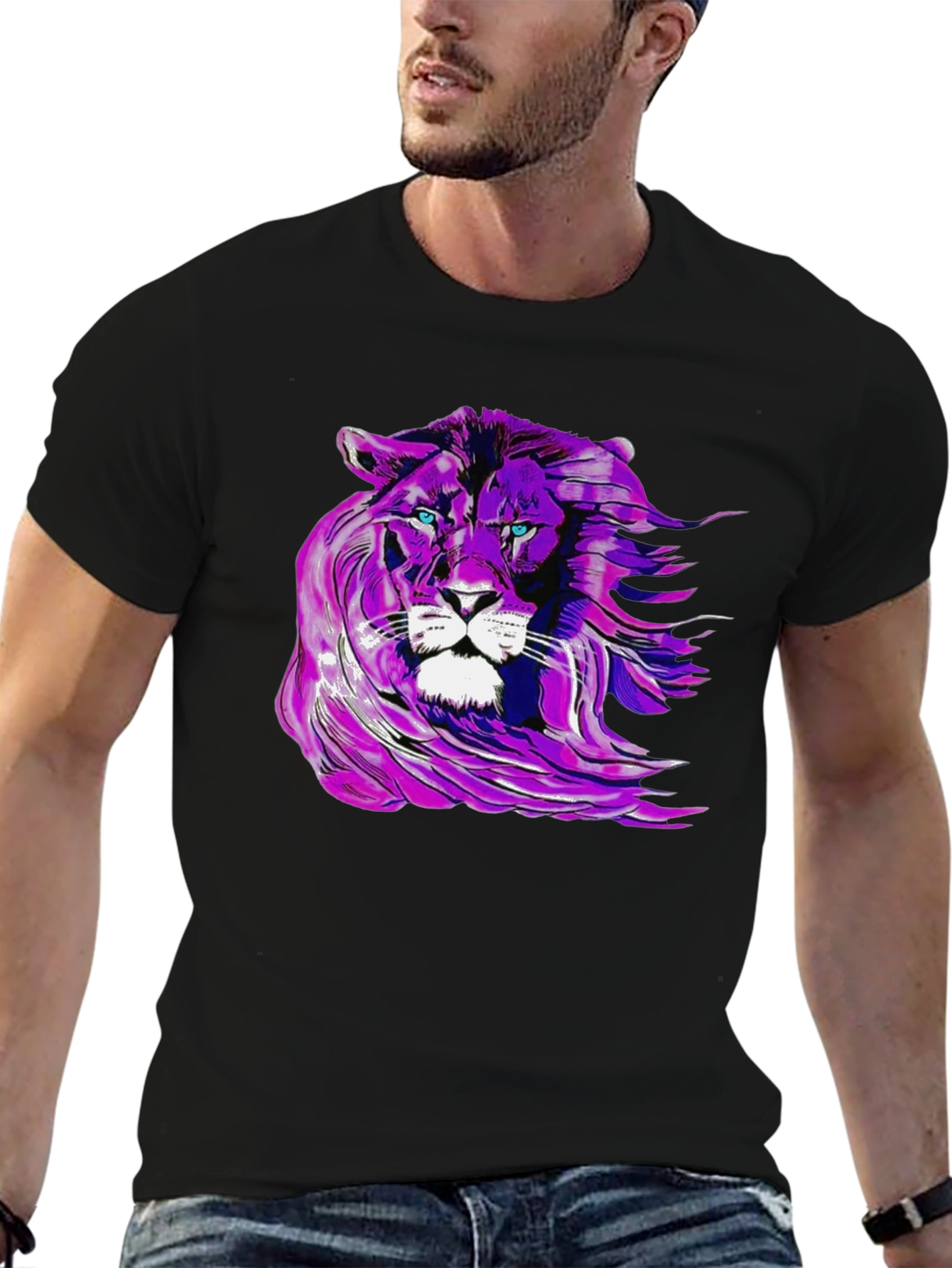Purple Lion Graphic Tee - Unique Mens T-Shirt