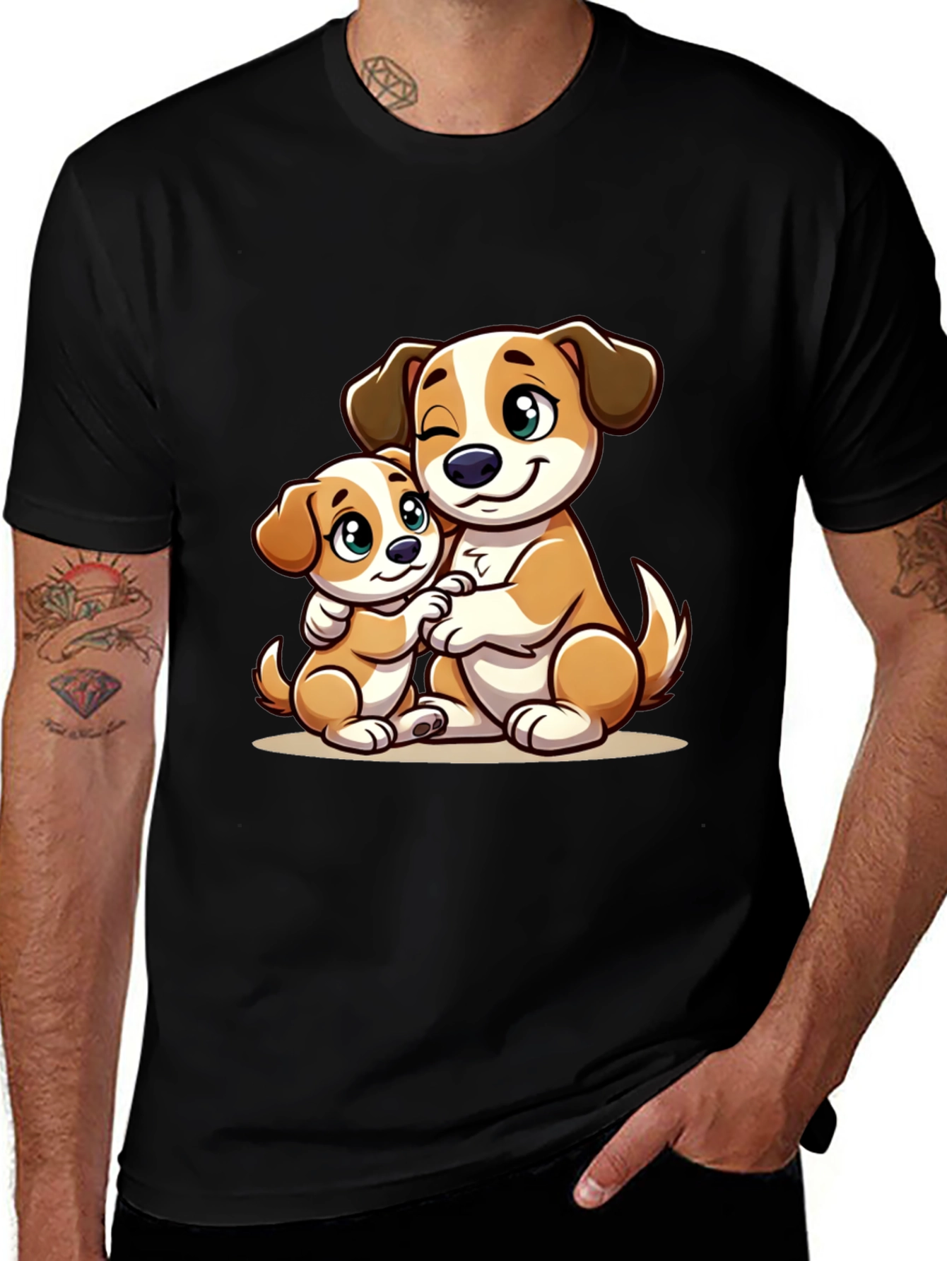 Cute Dog Hug T-Shirt - Black