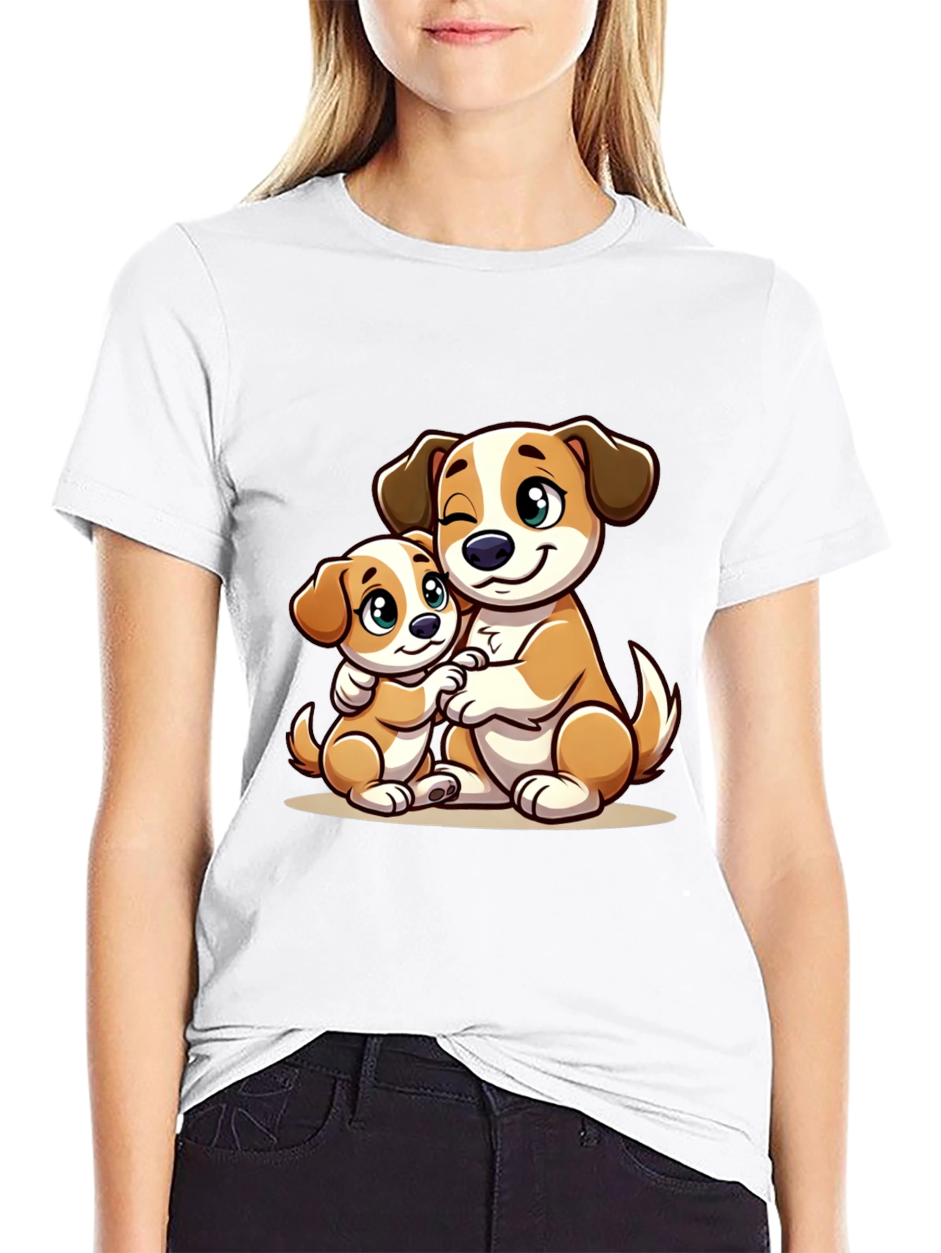 Cute Dog Hug T-Shirt - Black