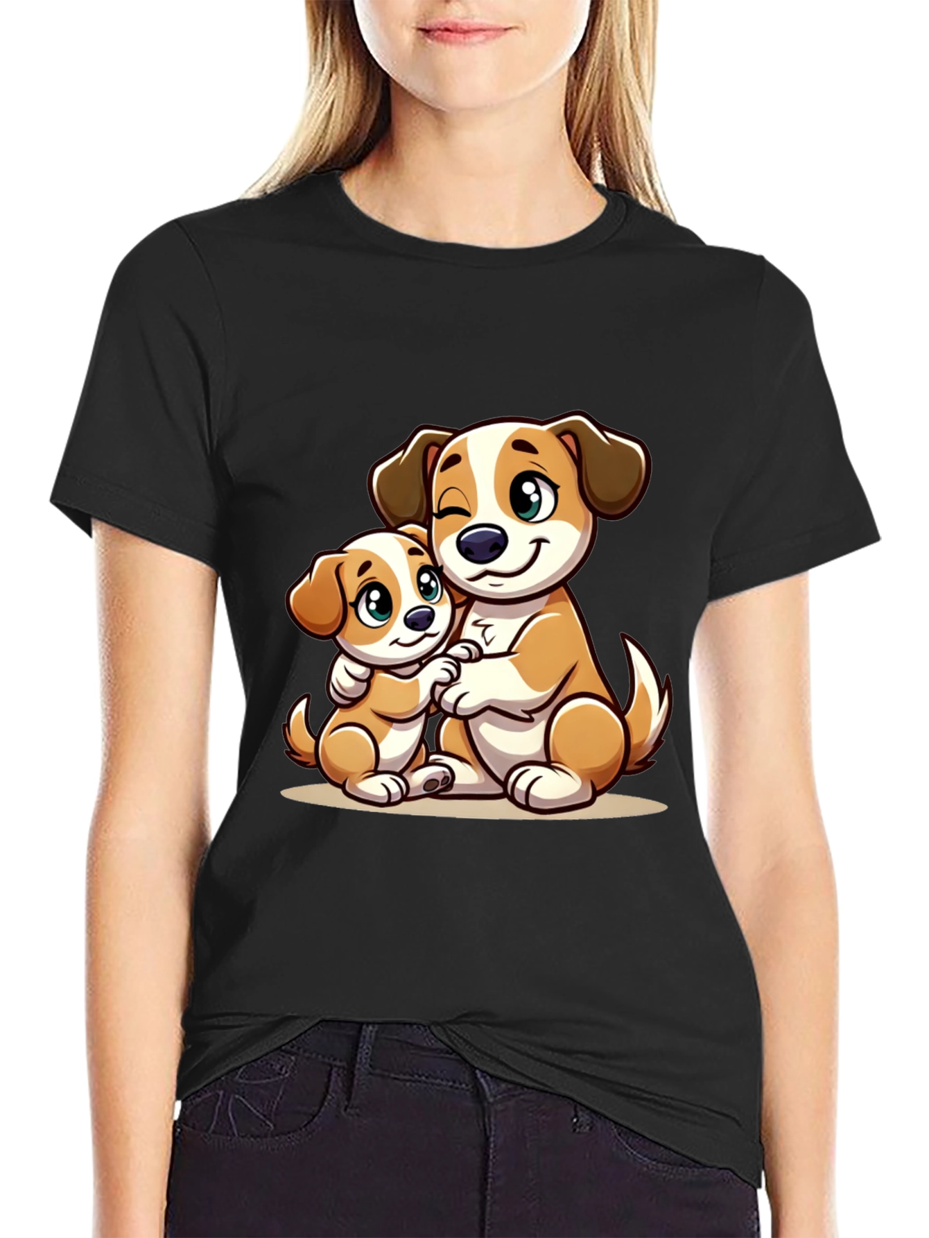 Cute Dog Hug T-Shirt - Black