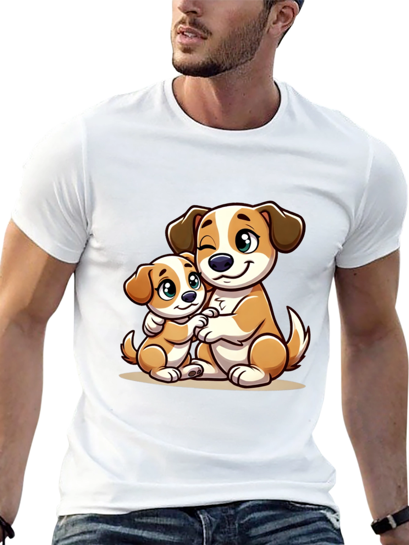 Cute Dog Hug T-Shirt - Black