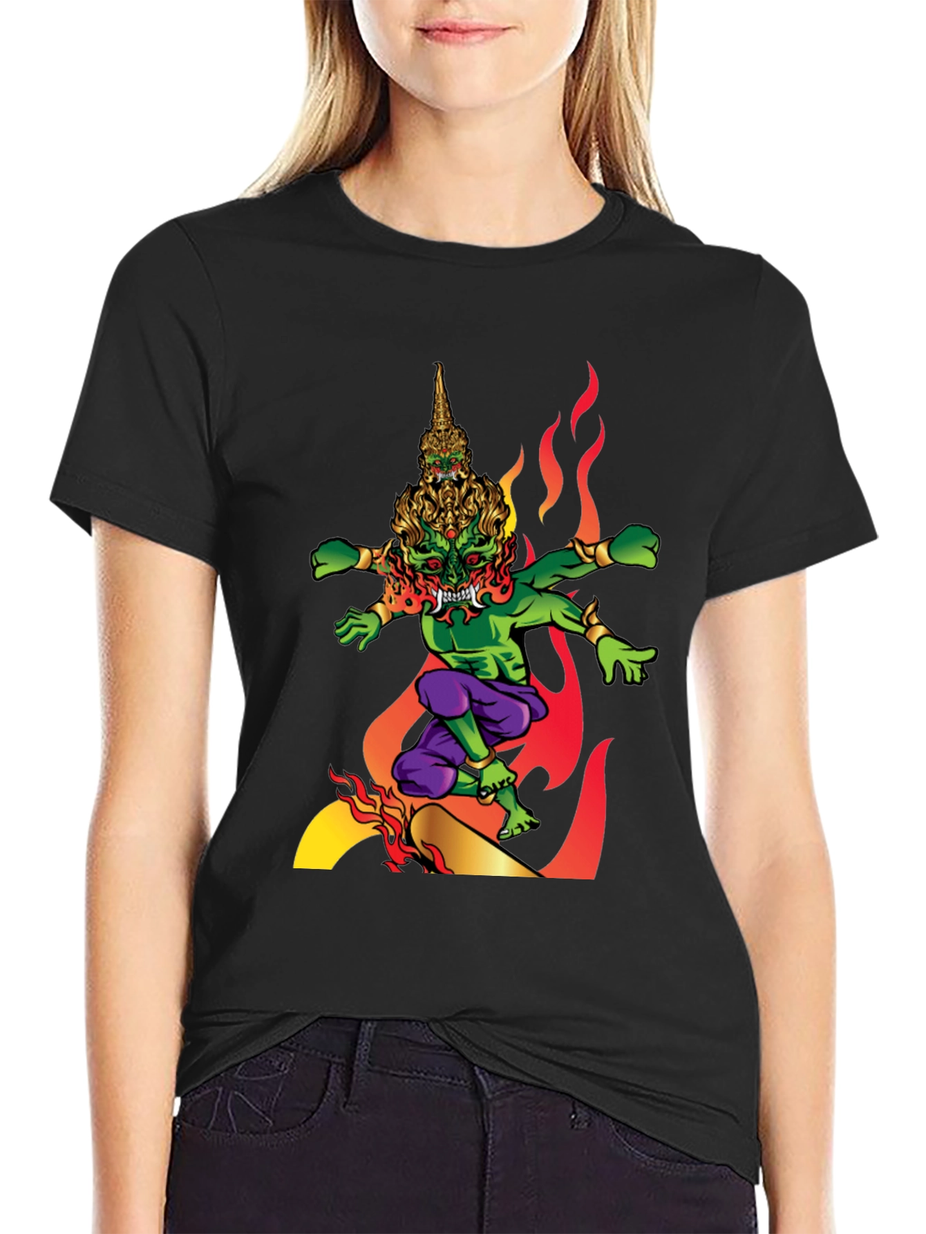 Mens Graphic Tee: Fiery Thai Demon Design