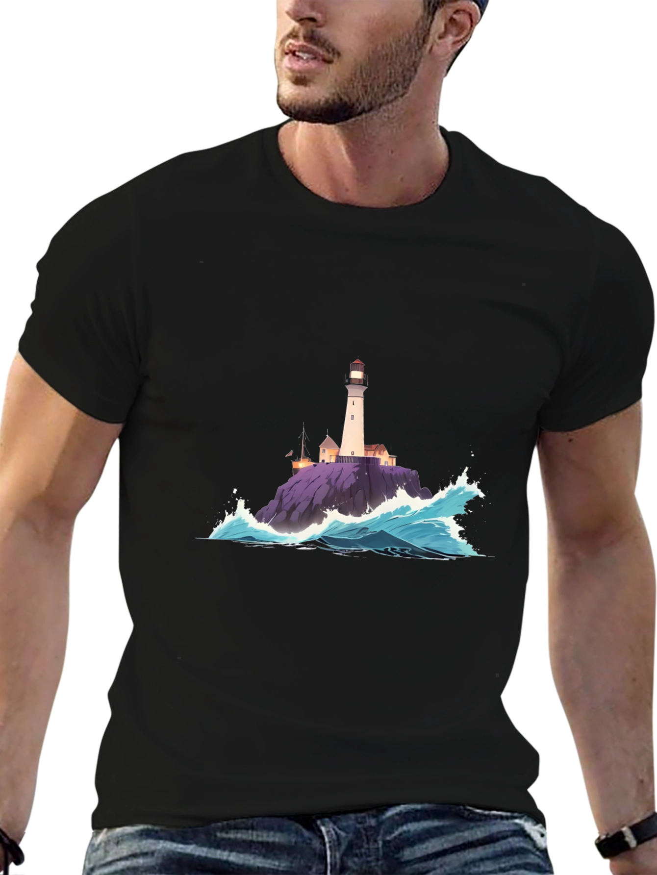 Lighthouse Wave Graphic Tee - Coastal Style