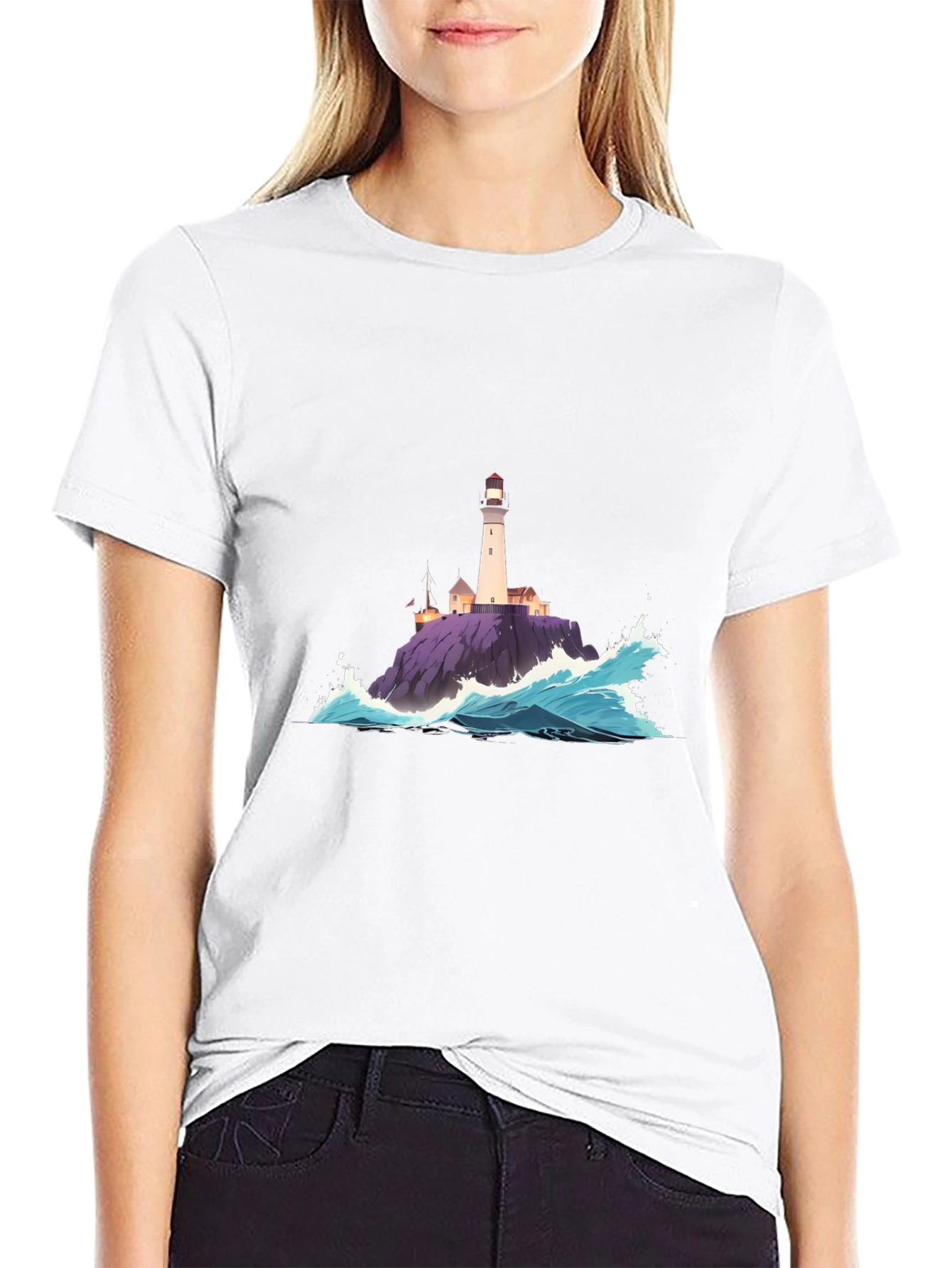 Lighthouse Wave Graphic Tee - Coastal Style